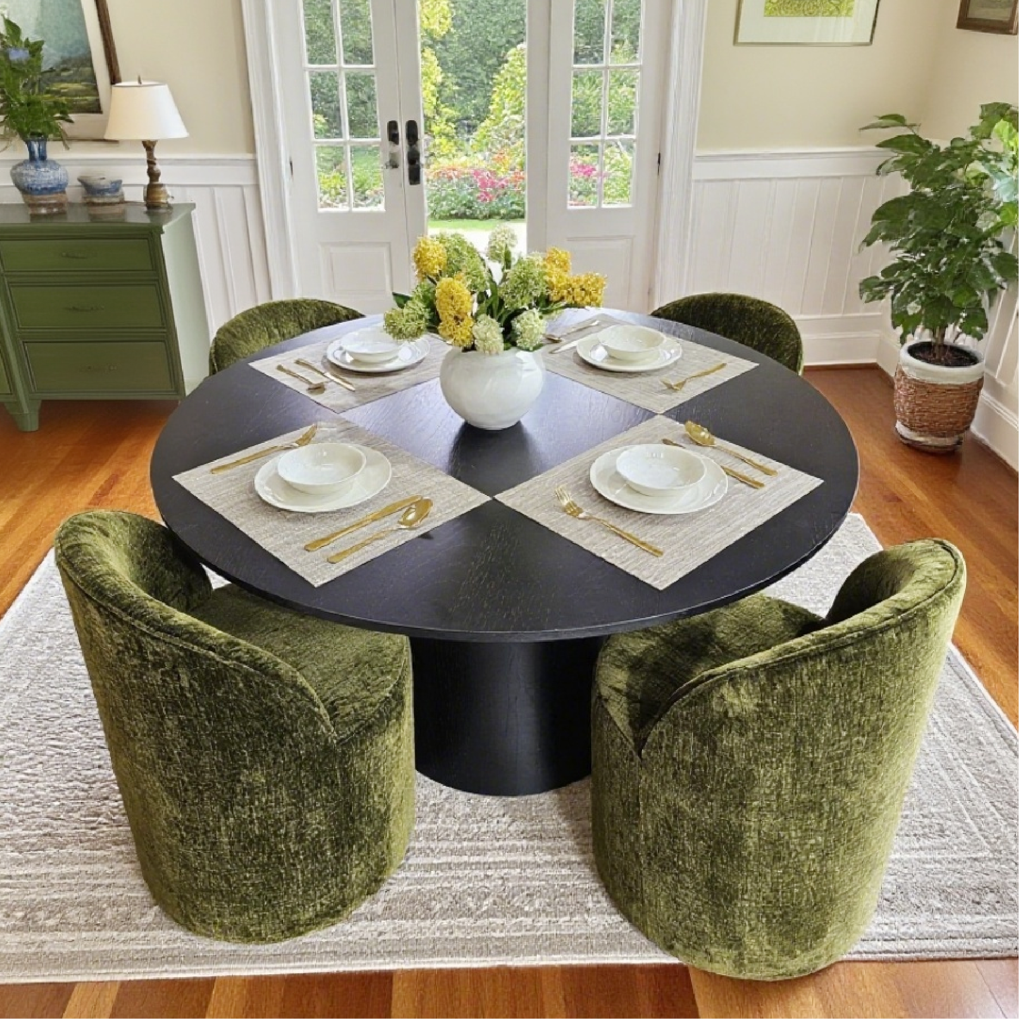 Orchid & Doris 52" Round Black Dining Table Set for 4 (5-Piece)