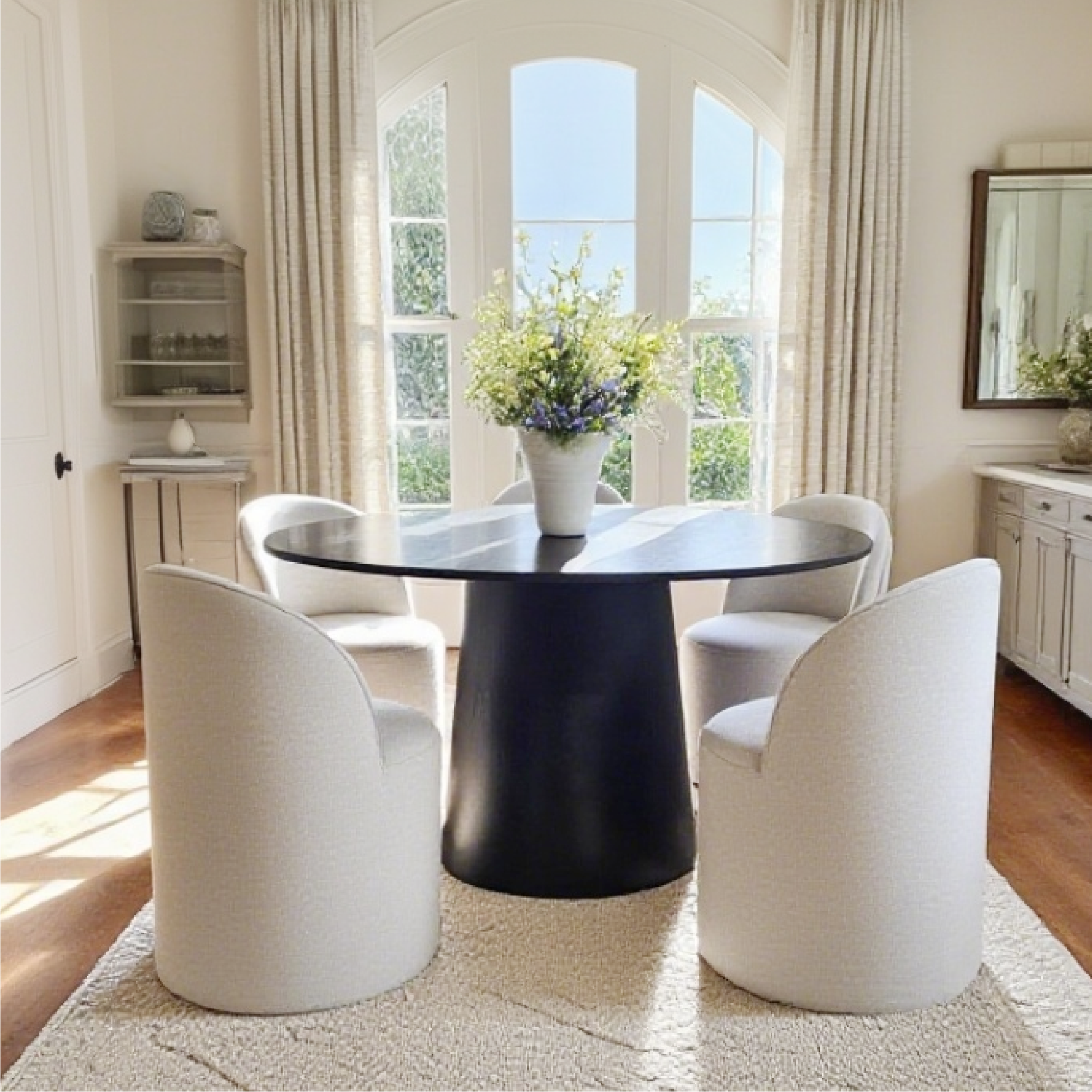 Orchid & Doris 52" Round Black Dining Table Set for 4 (5-Piece)