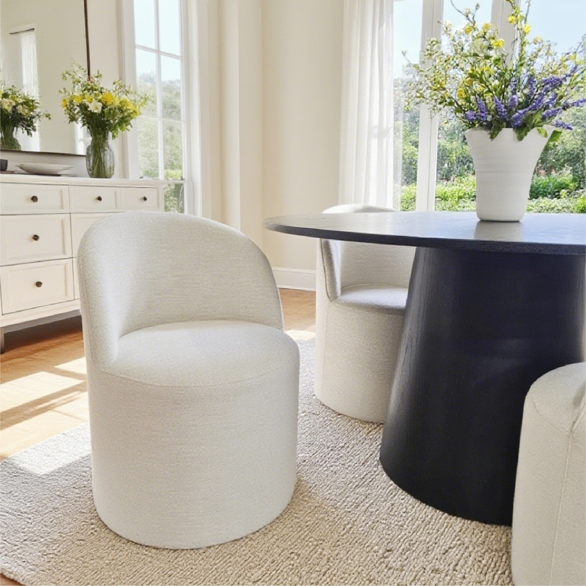 Orchid & Doris 52" Round Black Dining Table Set for 4 (5-Piece)