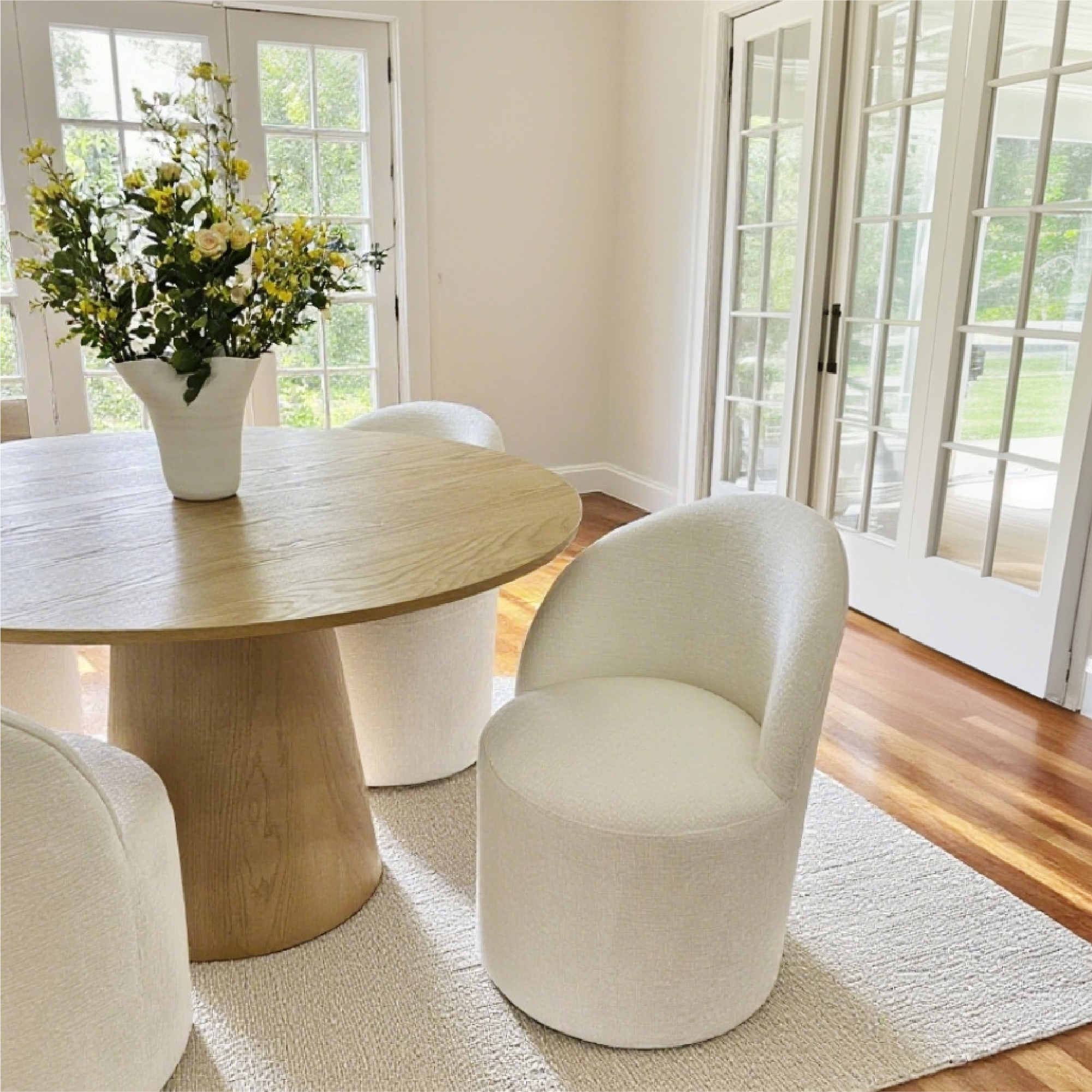 Orchid & Doris 52" Round Natural Dining Table Set for 4 (5-Piece)