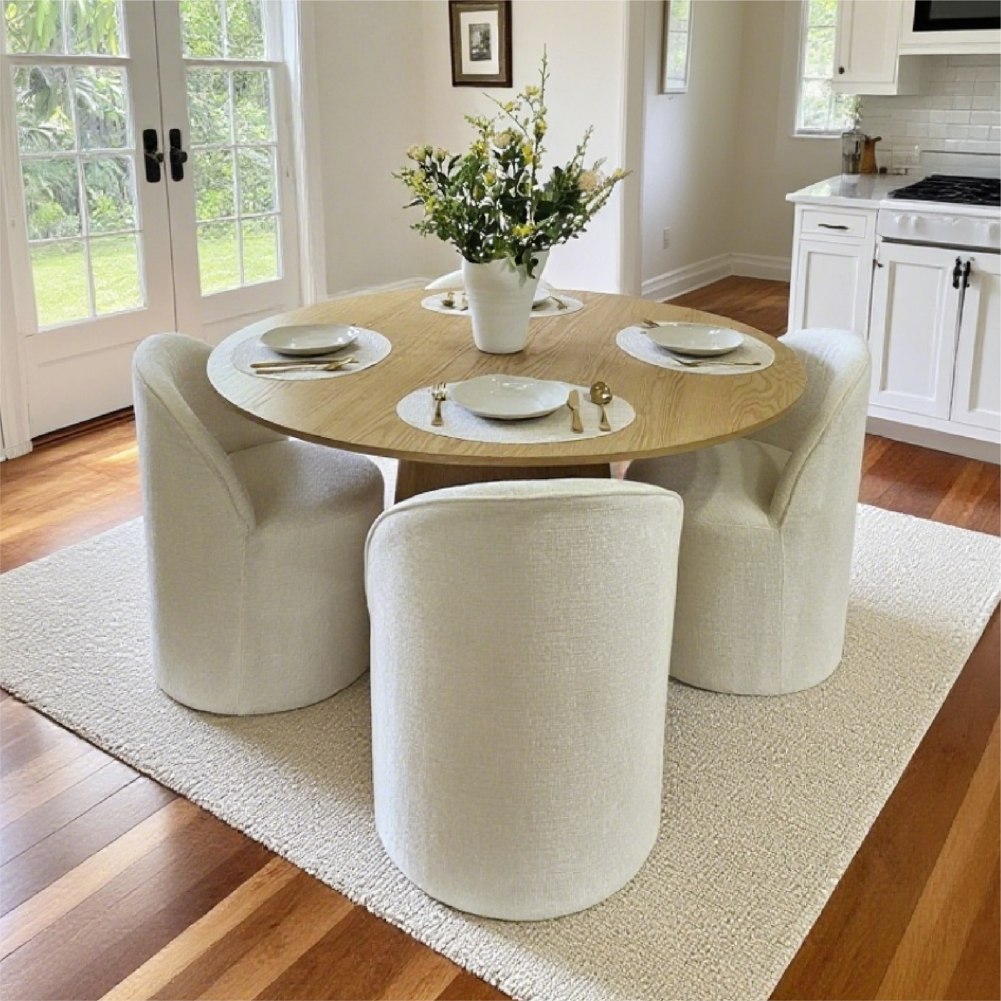 Orchid & Doris 52" Round Natural Dining Table Set for 4 (5-Piece)