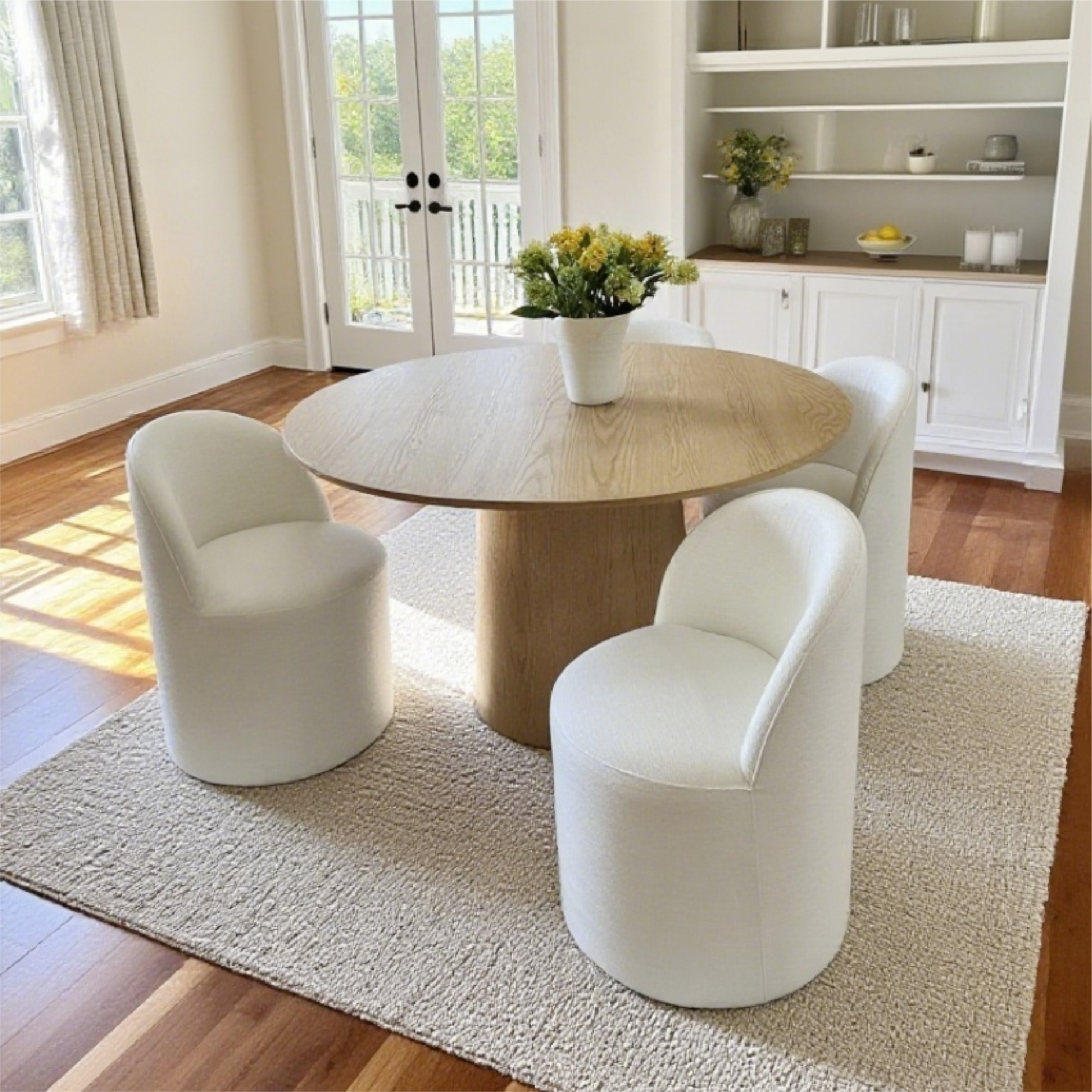 Orchid & Doris 52" Round Natural Dining Table Set for 4 (5-Piece)