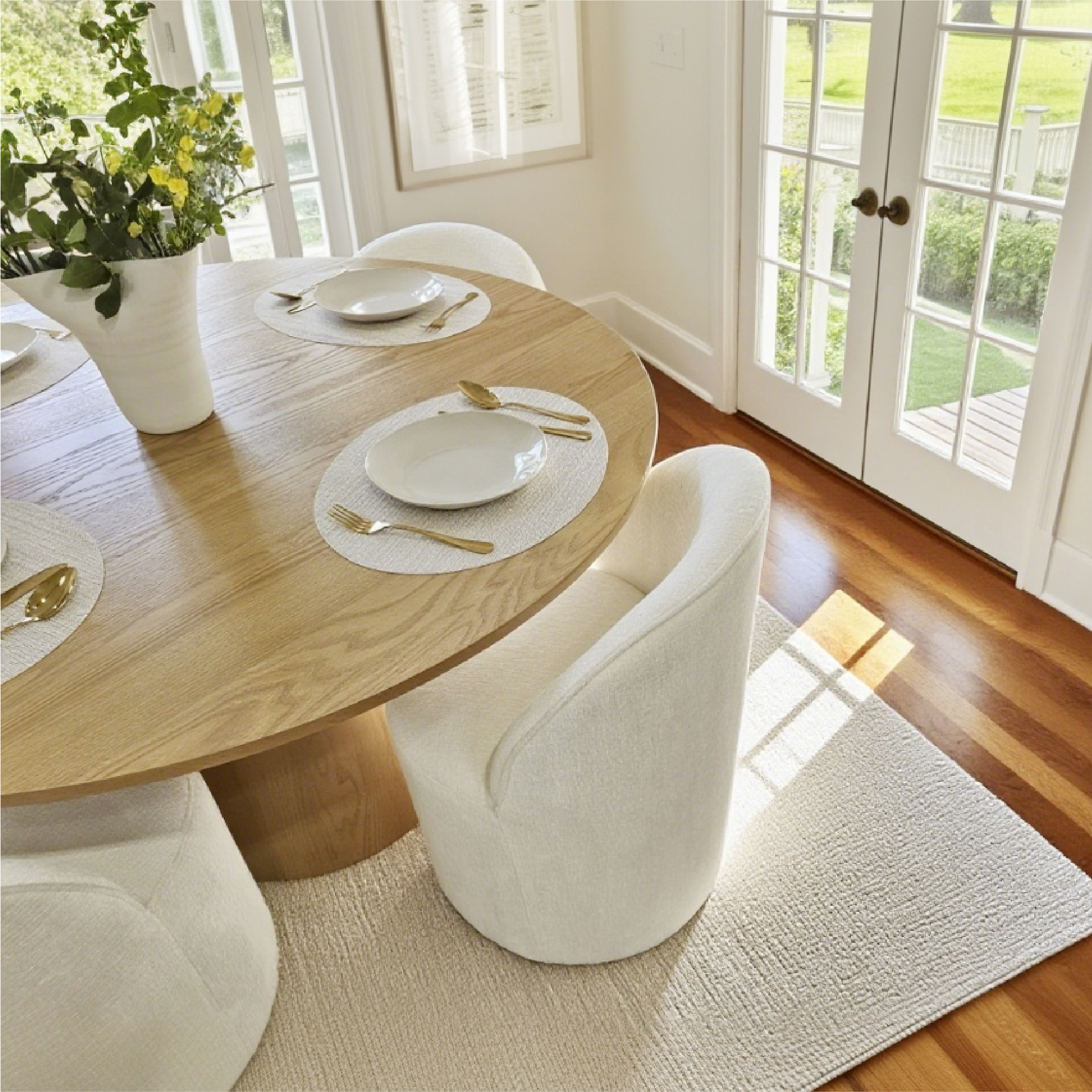 Orchid & Doris 52" Round Natural Dining Table Set for 4 (5-Piece)