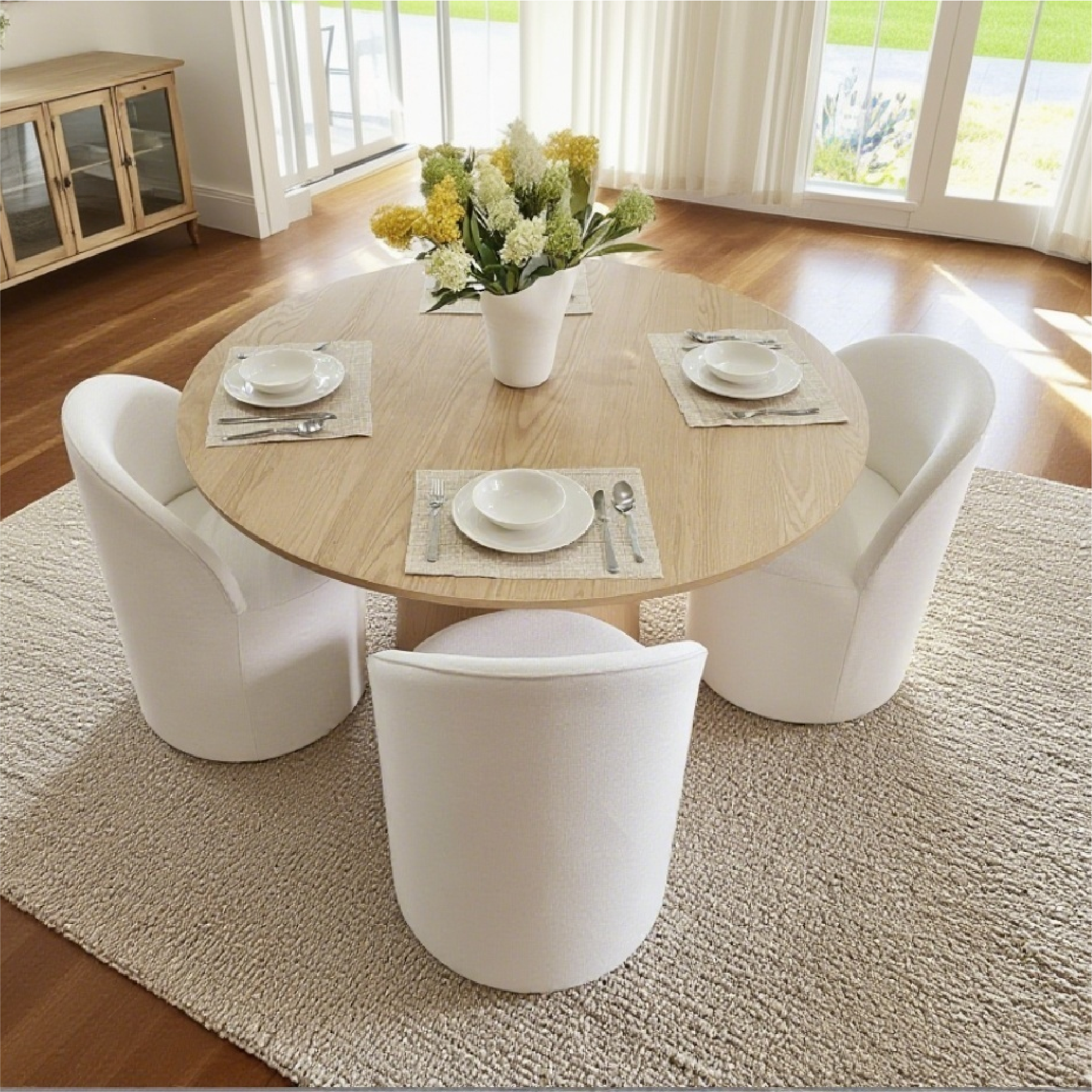 Orchid & Doris 52" Round Natural Dining Table Set for 4 (5-Piece)