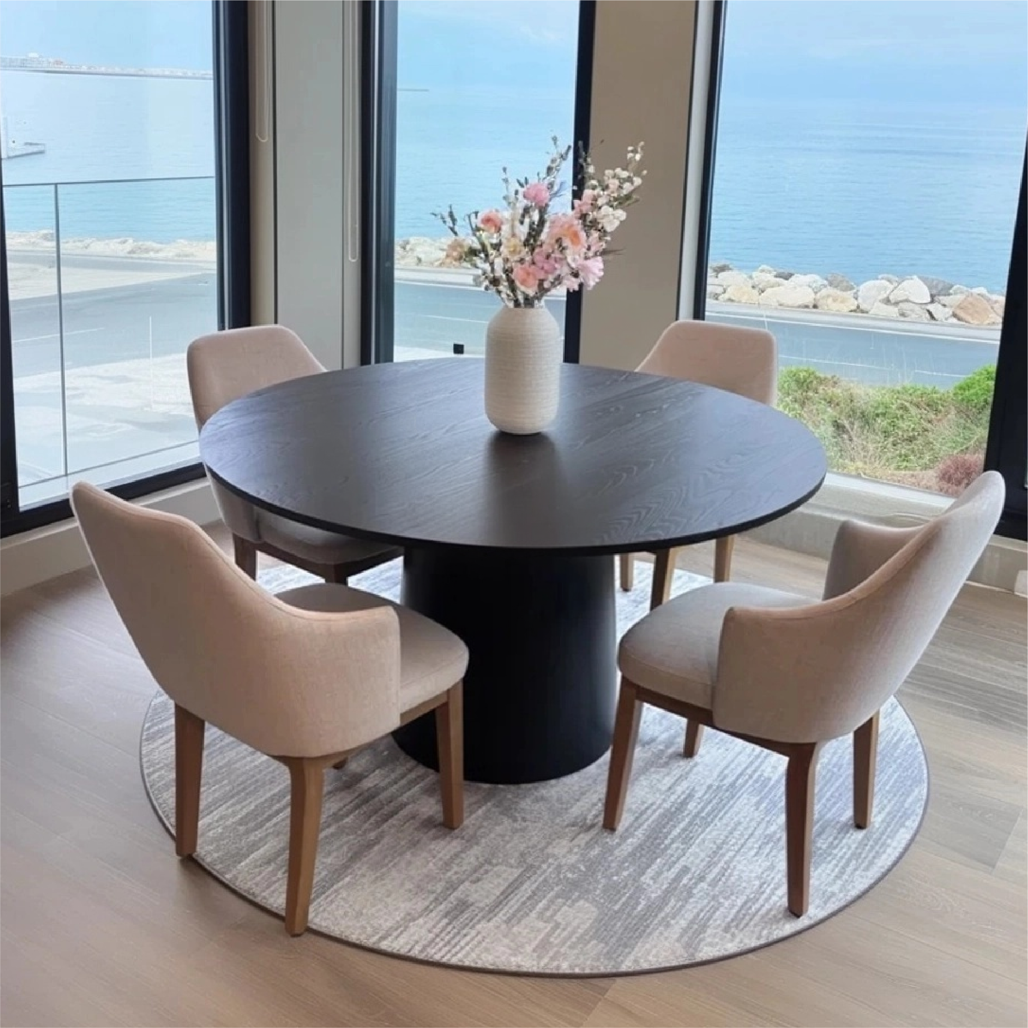 Orchid 52" Solid Oak Wood Round Pedestal Dining Table