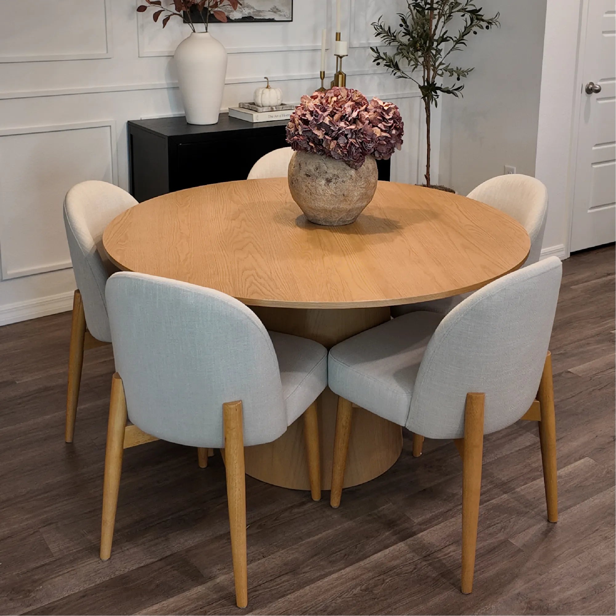 Orchid 52" Solid Oak Wood Round Pedestal Dining Table