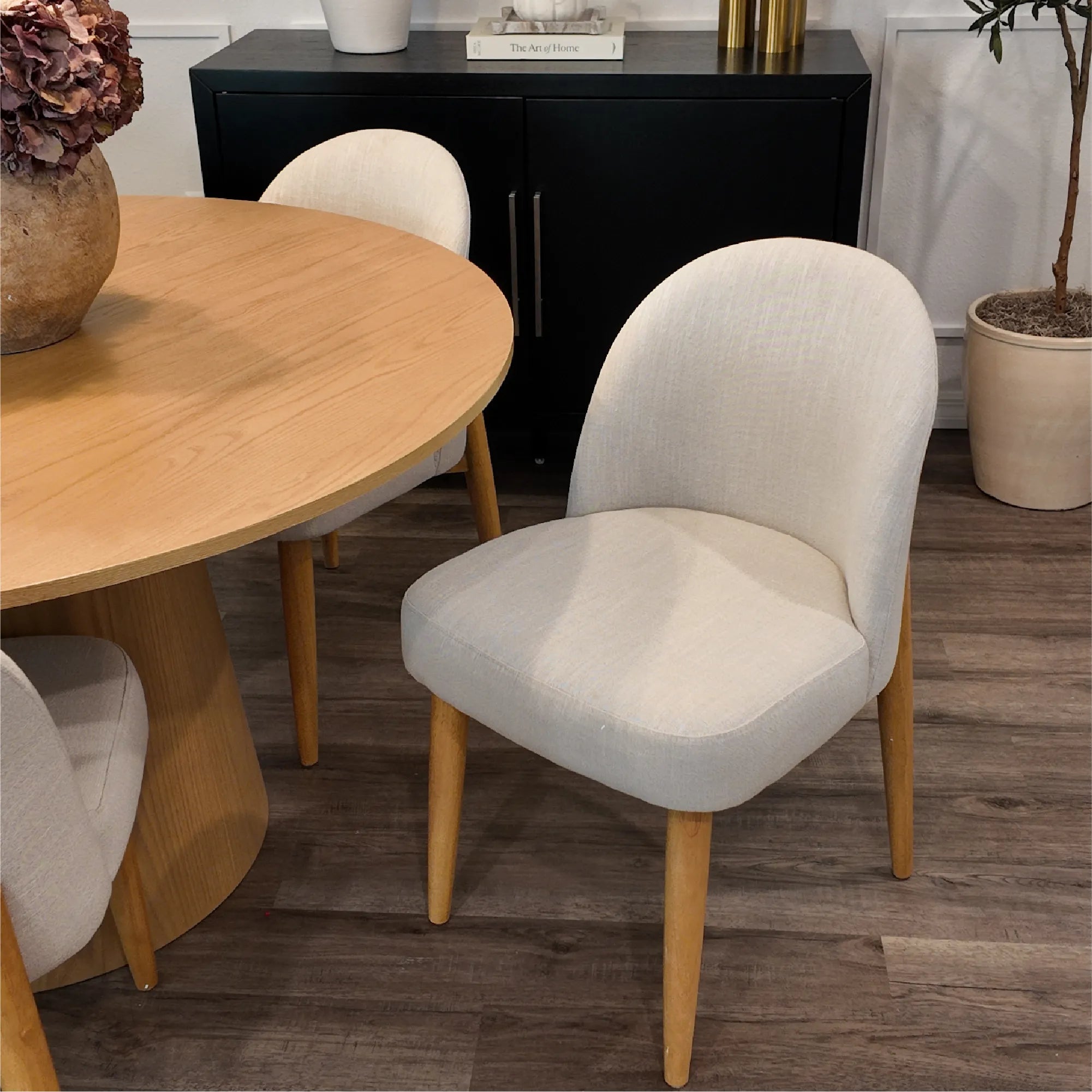 Havana Linen Upholstered Dining Chair with Solid Wood Legs (Set of 2)