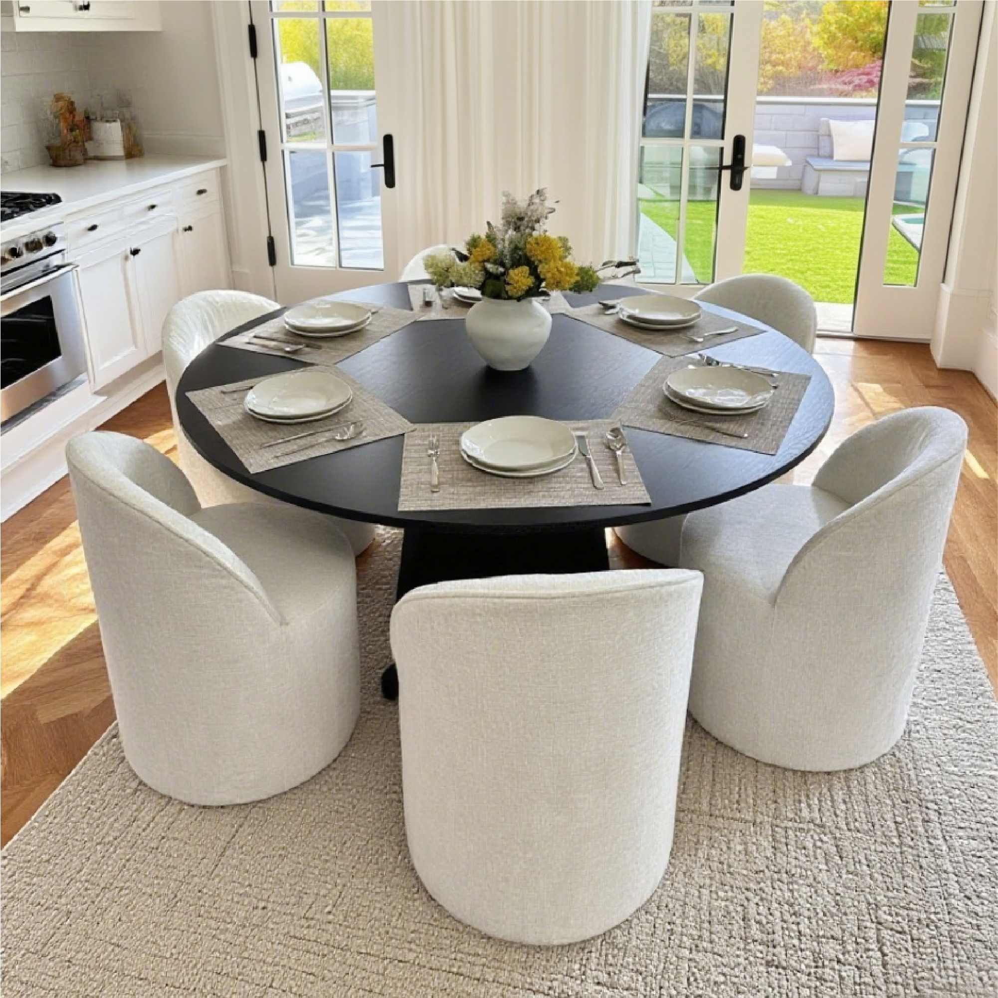 Doris Rolling Upholstered Dining Chair With Castors (Set of 6)