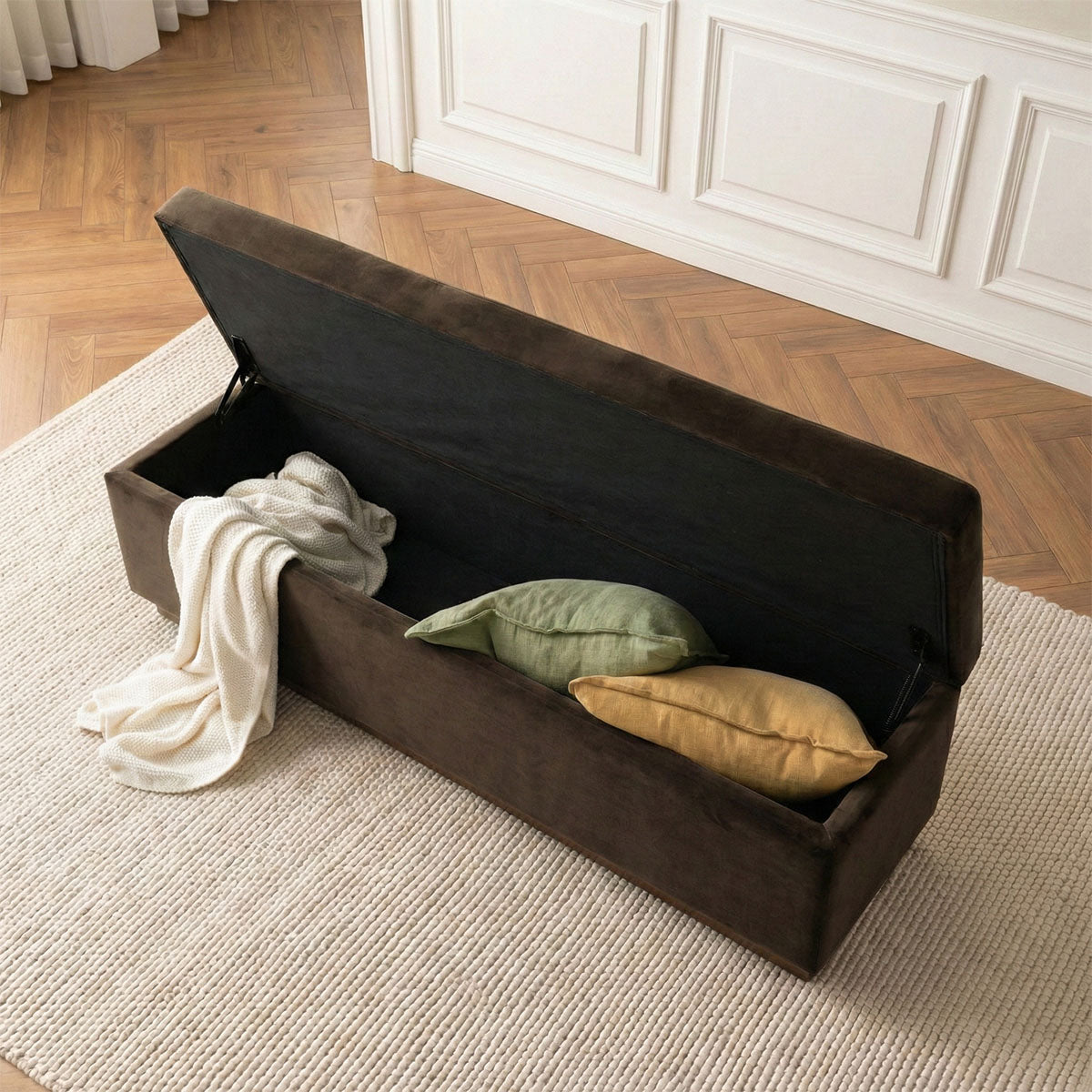 Paxton 60" Velvet Storage Bench with Hidden Lift Top