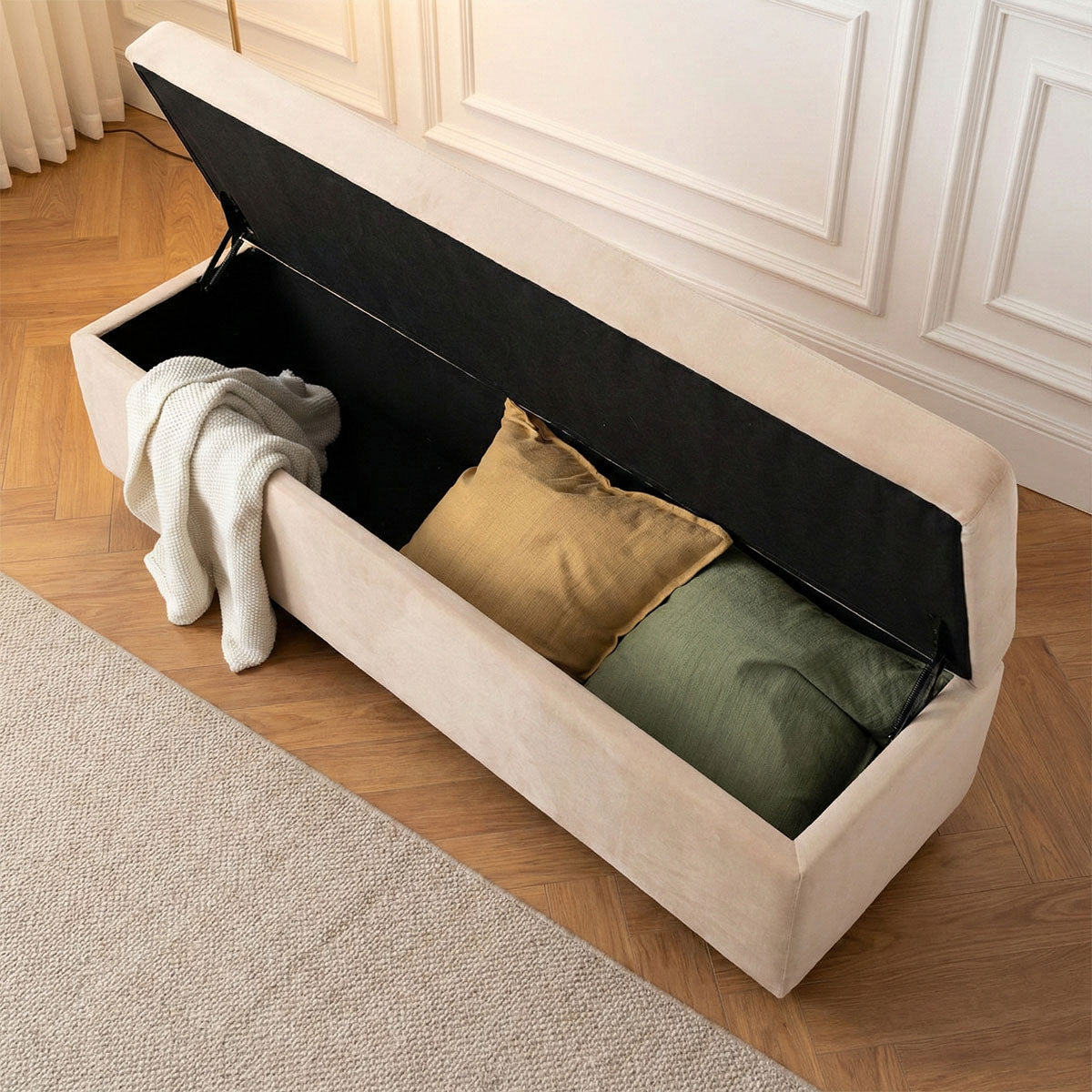 Paxton 60" Velvet Storage Bench with Hidden Lift Top