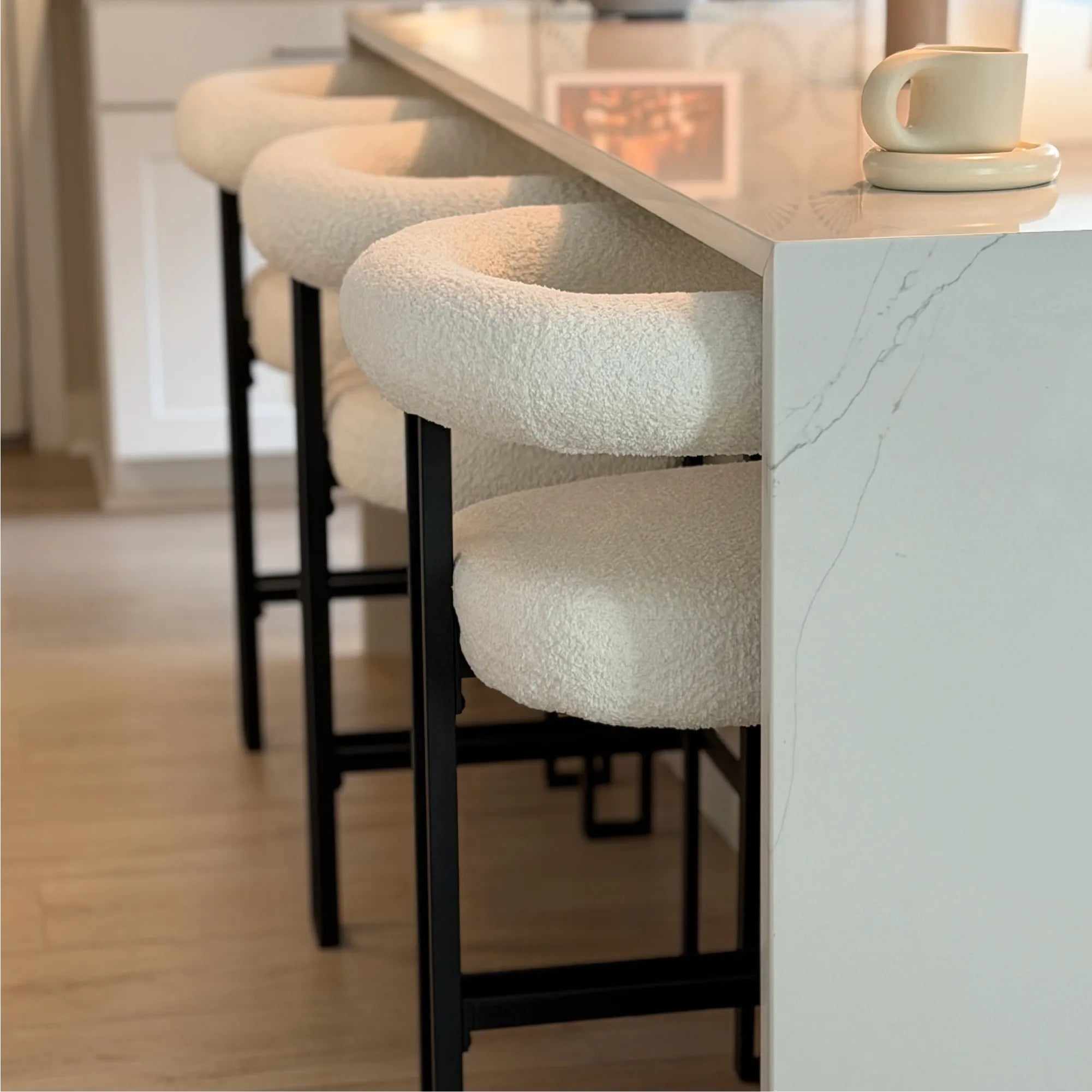 Rola Beige Upholstered Counter Stool with Arms (Set of 2)