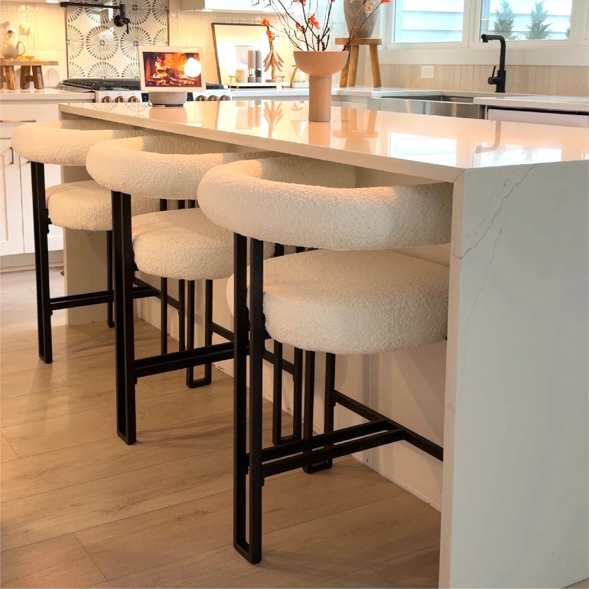 Rola Beige Upholstered Counter Stool with Arms (Set of 2)