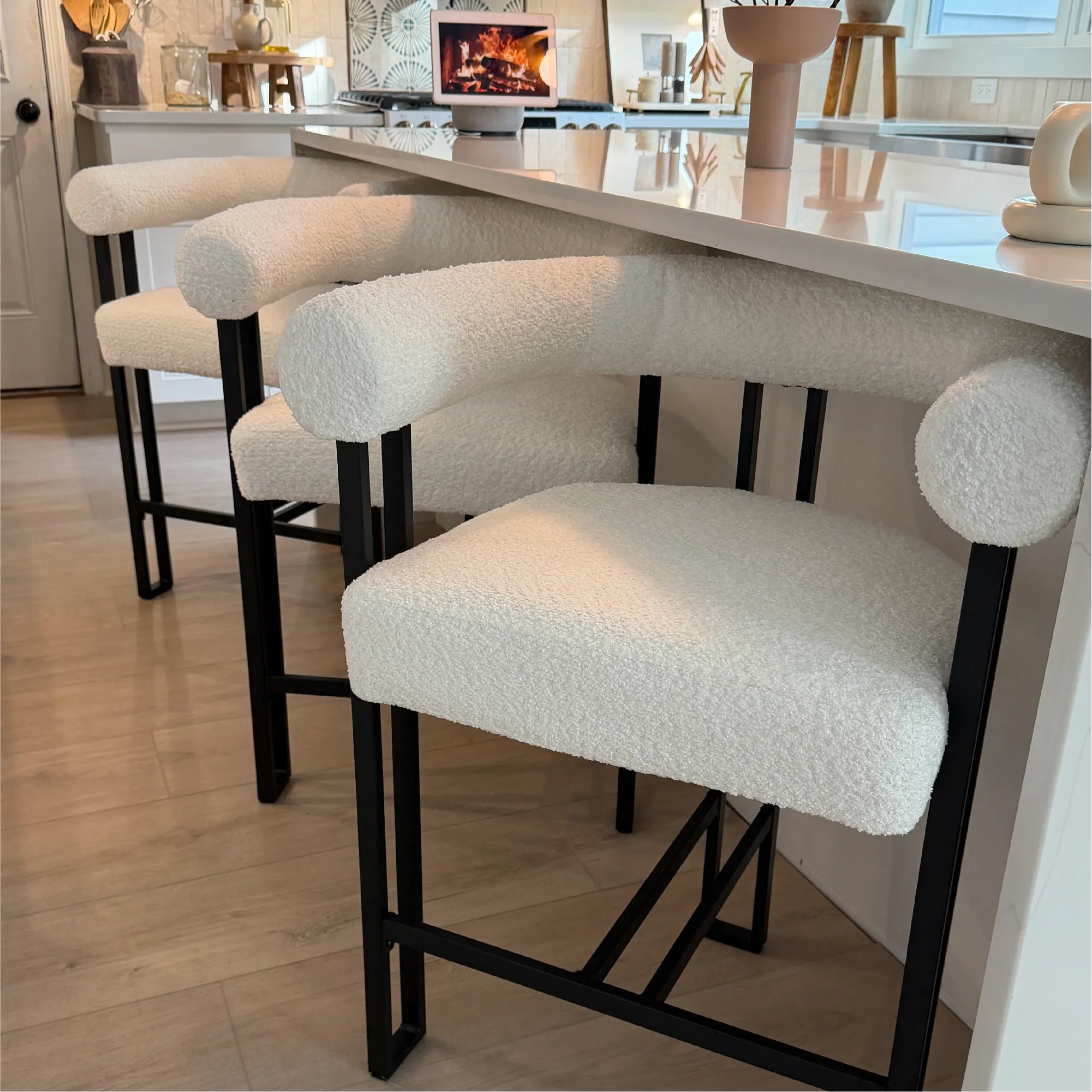 Rola Beige Upholstered Counter Stool with Arms (Set of 2)