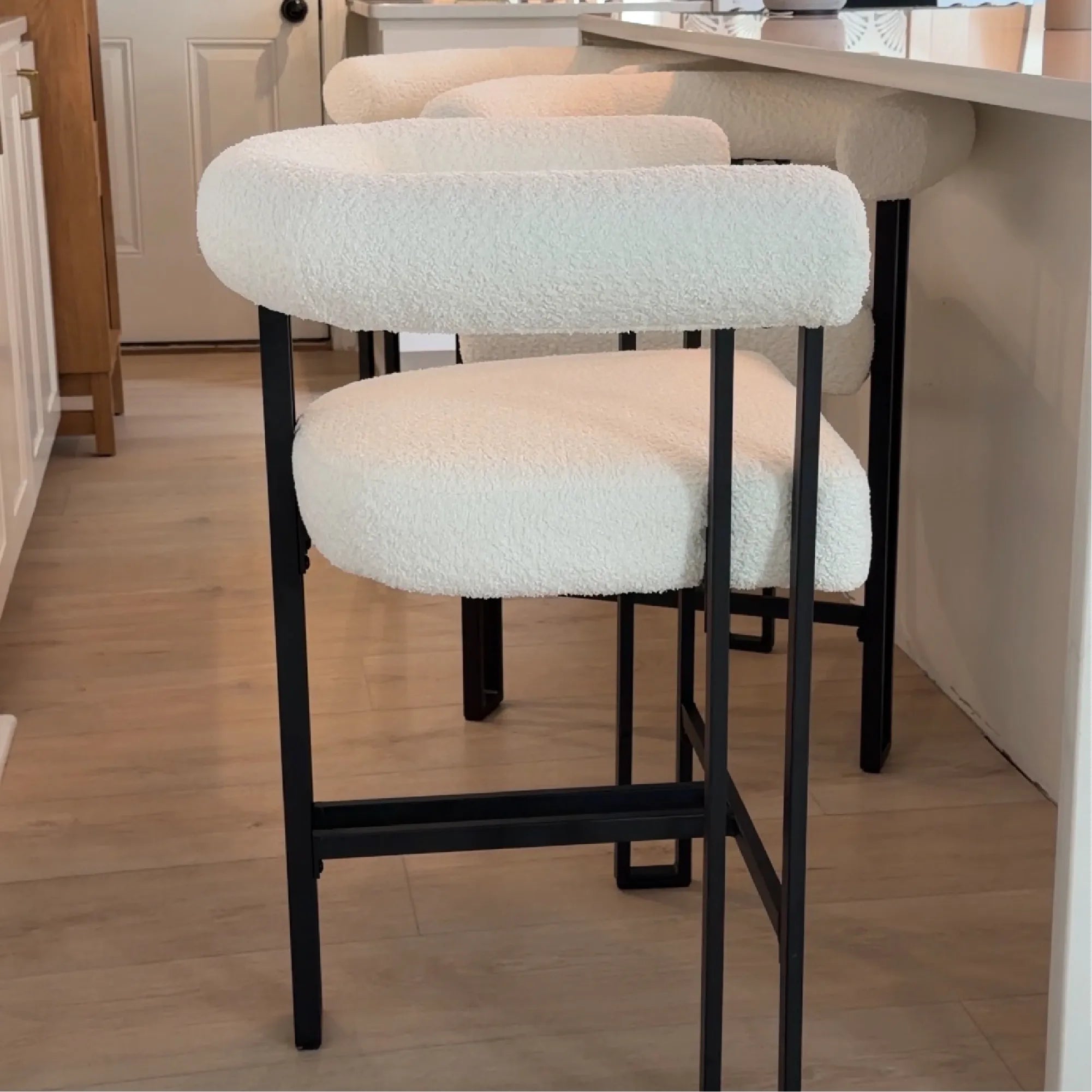 Rola Beige Upholstered Counter Stool with Arms (Set of 2)