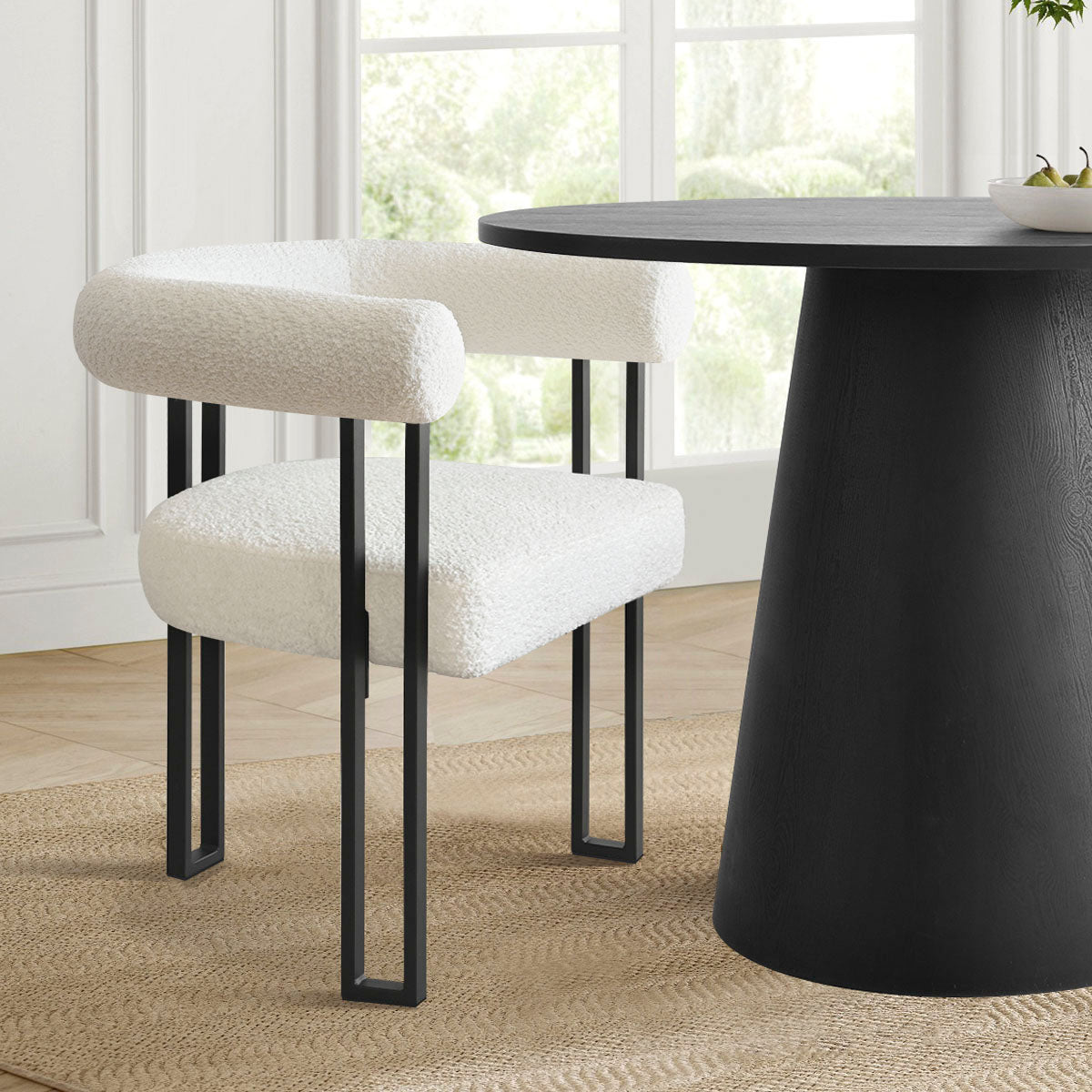 Rola Beige Upholstered Boucle Dining Chair with Arms (Set of 2)