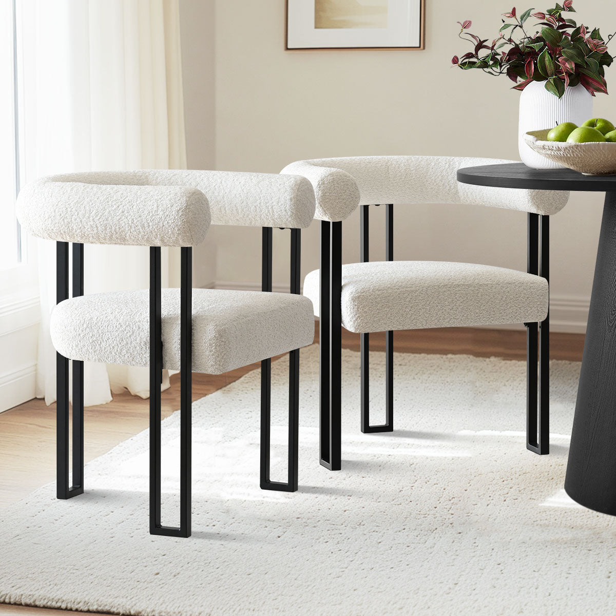 Rola Beige Upholstered Boucle Dining Chair with Arms (Set of 2)