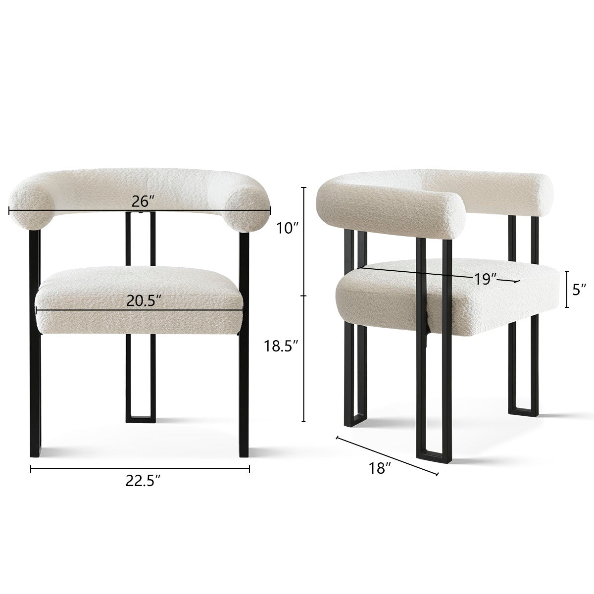 Rola Beige Upholstered Boucle Dining Chair with Arms (Set of 2)
