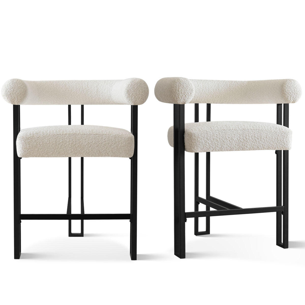Rola Beige Upholstered Counter Stool with Arms (Set of 2)