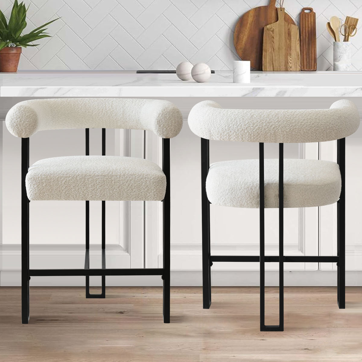 Rola Beige Upholstered Counter Stool with Arms (Set of 2)