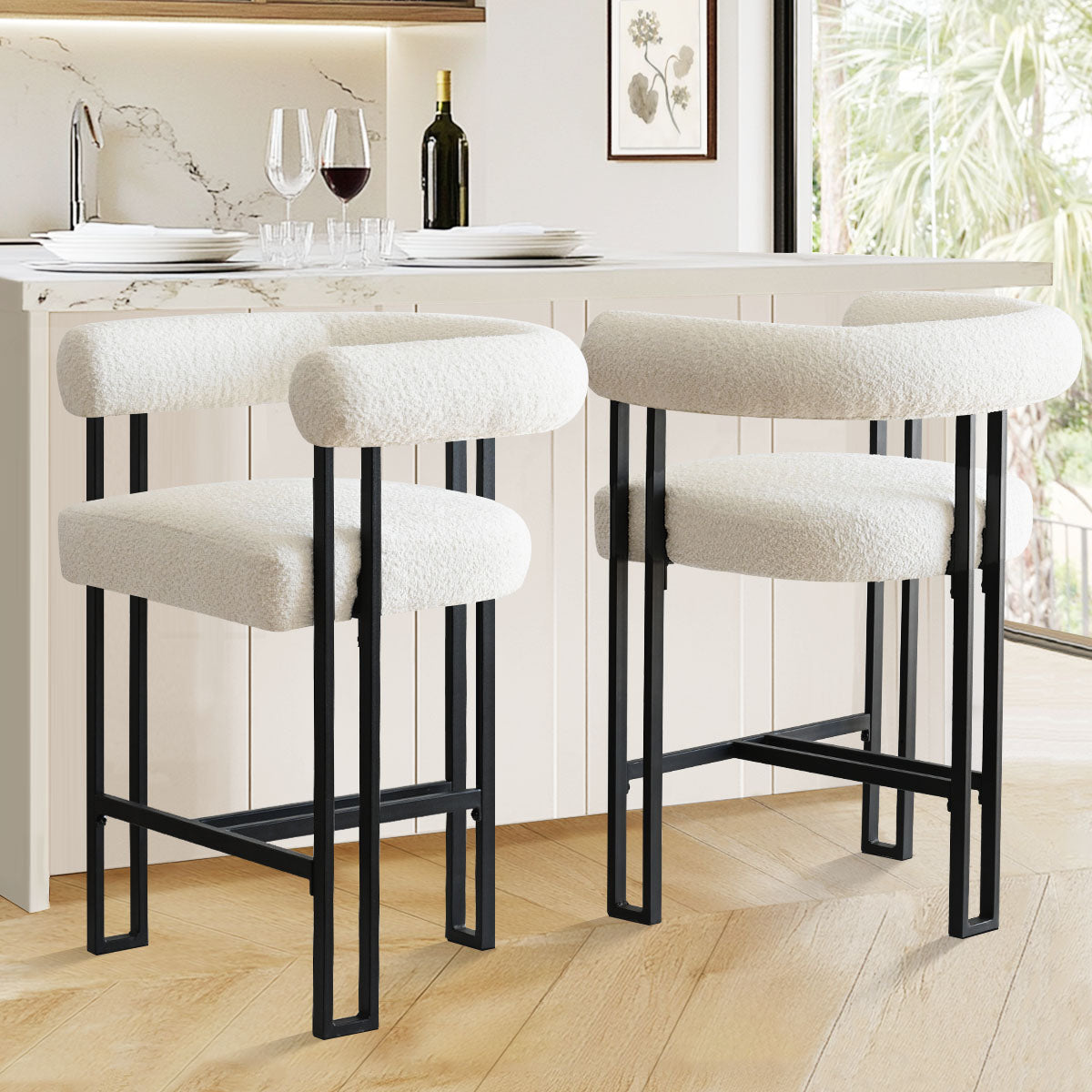Rola Beige Upholstered Counter Stool with Arms (Set of 2)