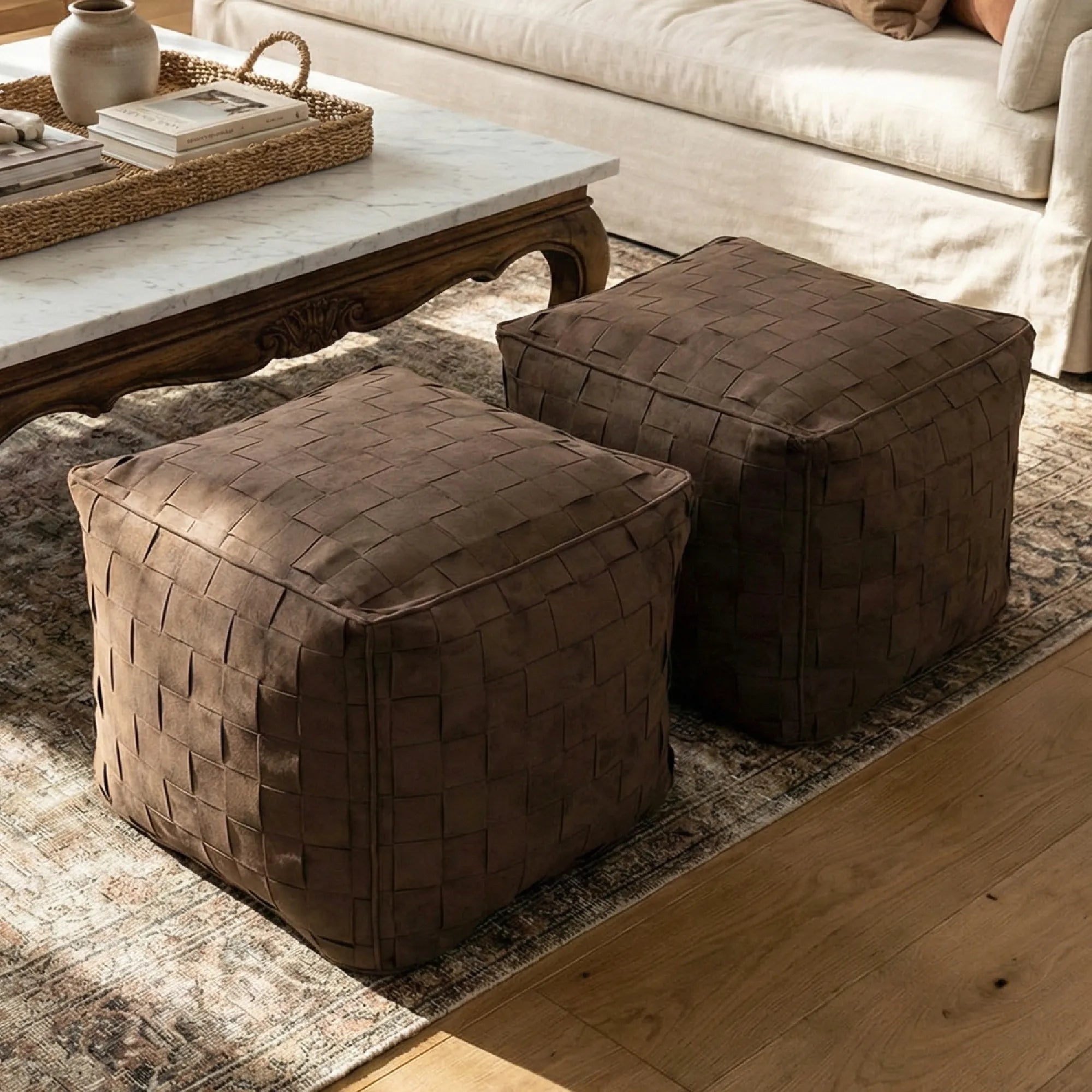 Willa 22" Wide Modern Woven Square Ottoman Pouf