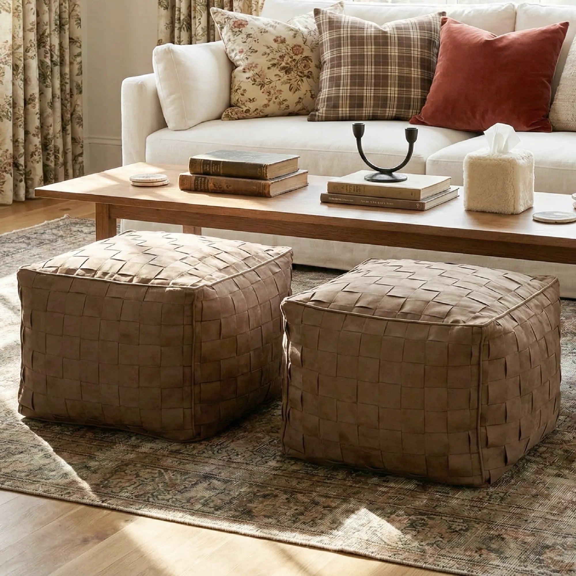 Willa 22" Wide Modern Woven Square Ottoman Pouf