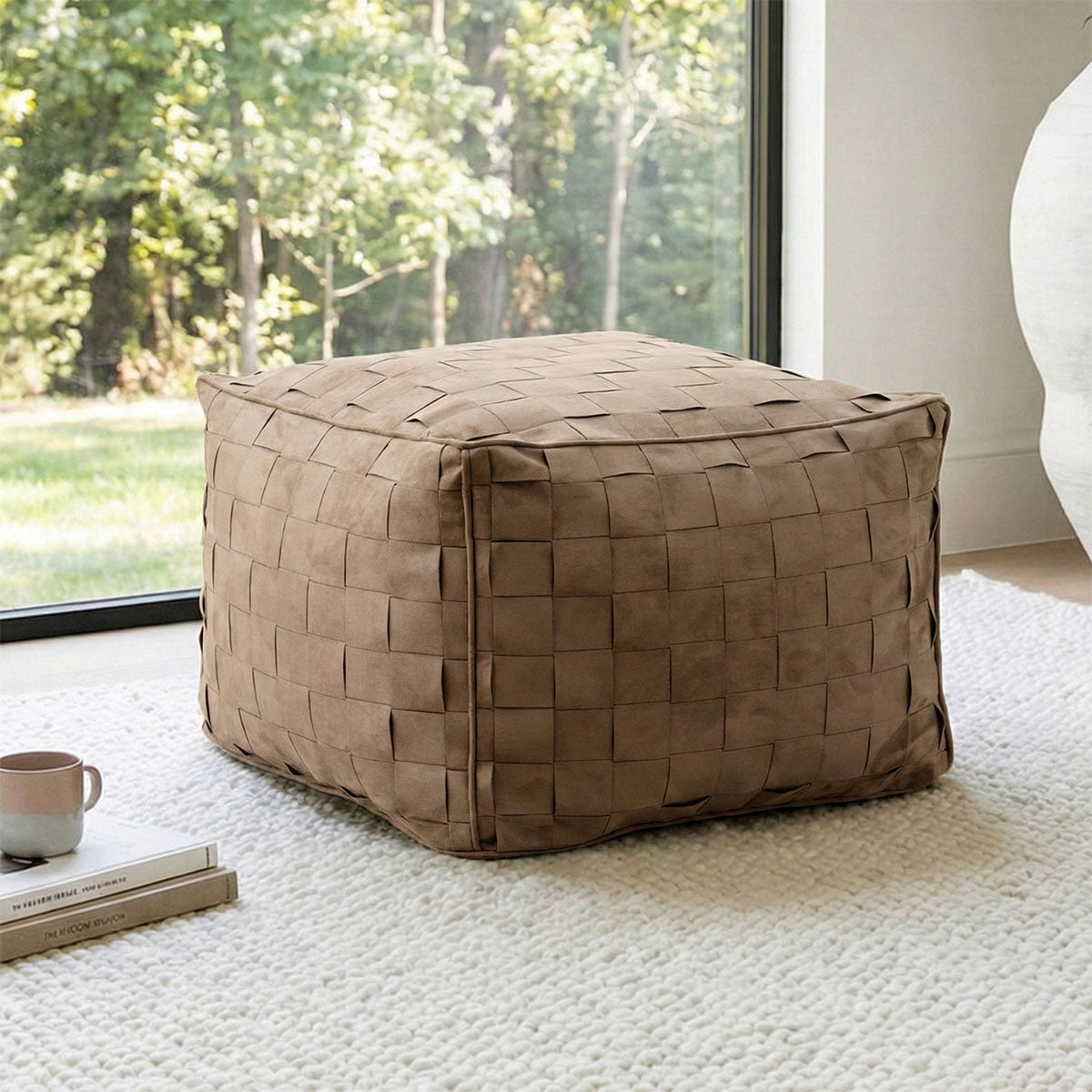 Willa 22" Wide Modern Woven Square Ottoman Pouf