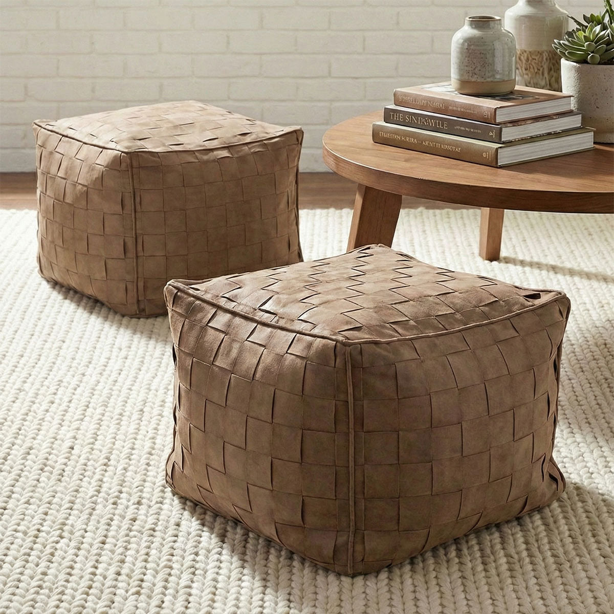 Willa 22" Wide Modern Woven Square Ottoman Pouf
