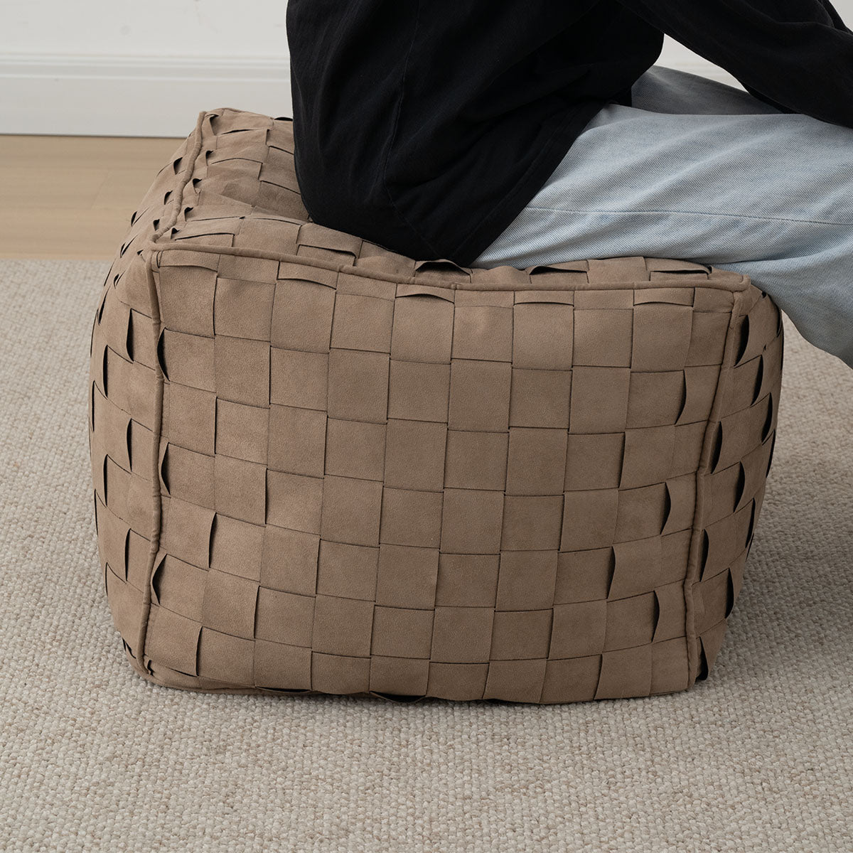 Willa 22" Wide Modern Woven Square Ottoman Pouf
