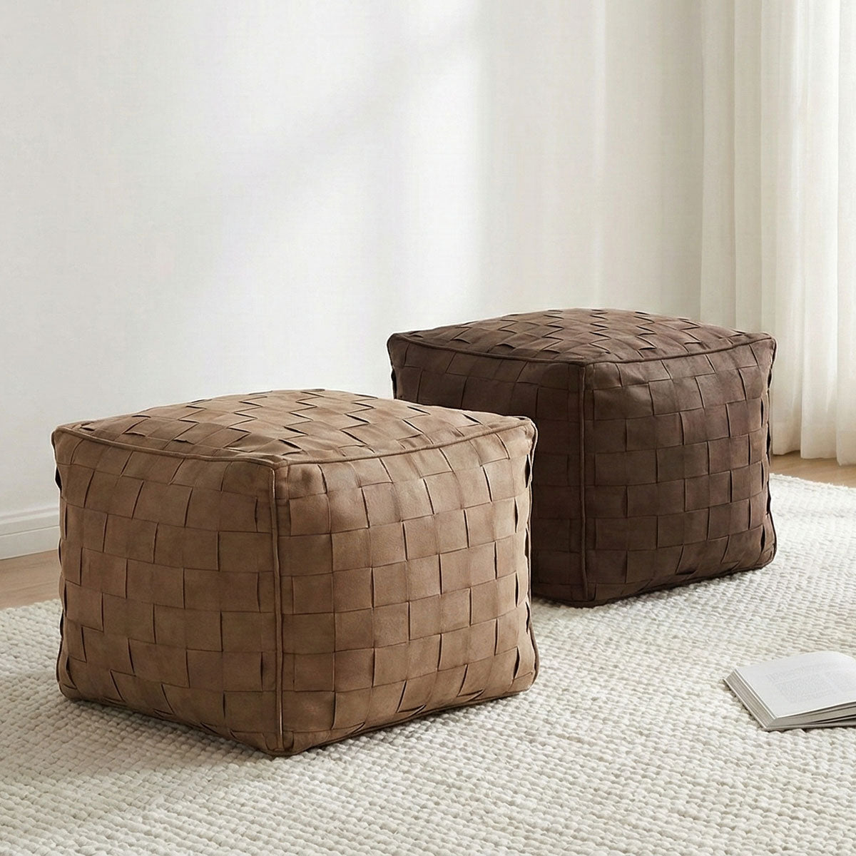 Willa 22" Wide Modern Woven Square Ottoman Pouf