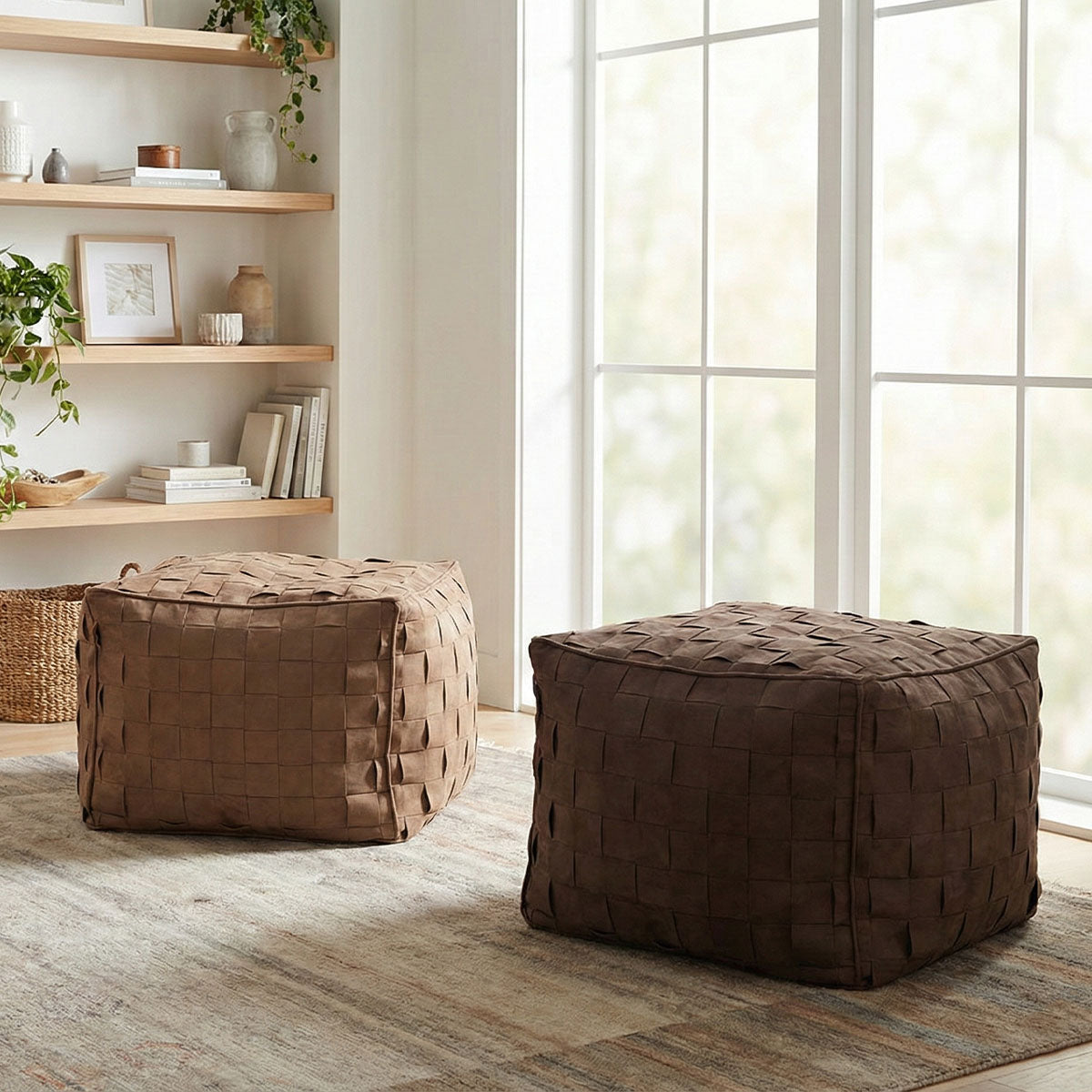 Willa 22" Wide Modern Woven Square Ottoman Pouf
