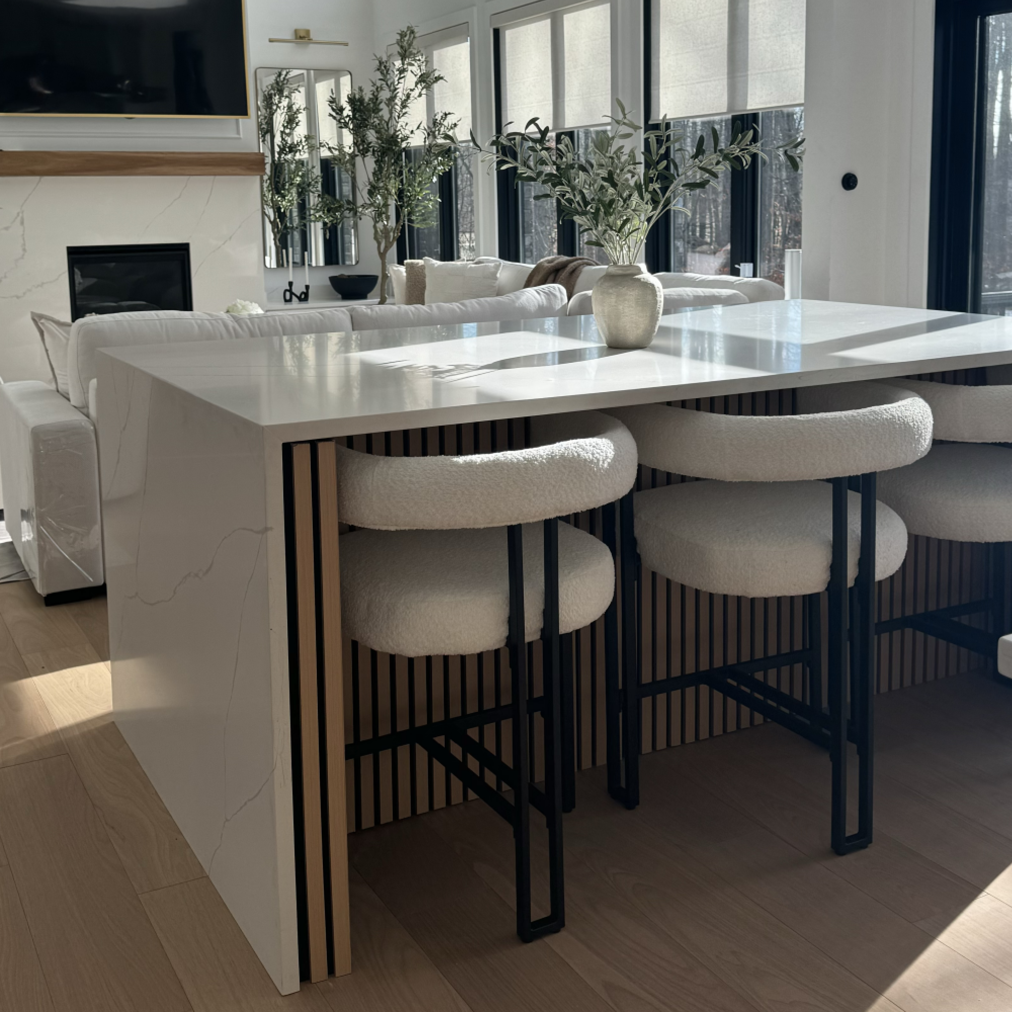 Rola Beige Upholstered Counter Stool with Arms (Set of 2)