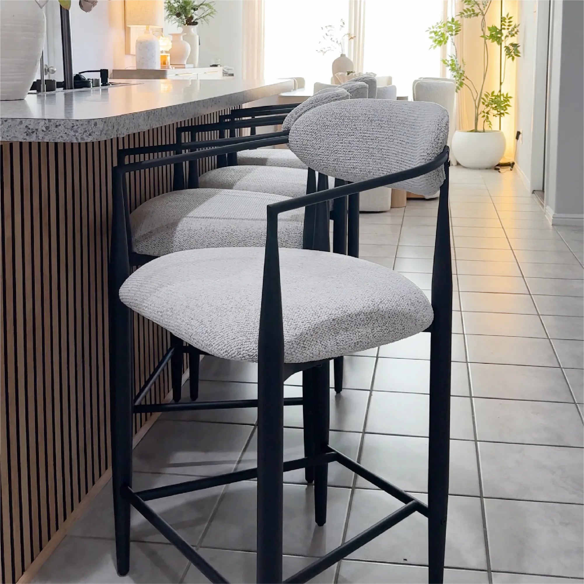 Manhattan 25.5" Chenille Metal Frame Counter Stool With Armrest And Footrest (Set of 3)