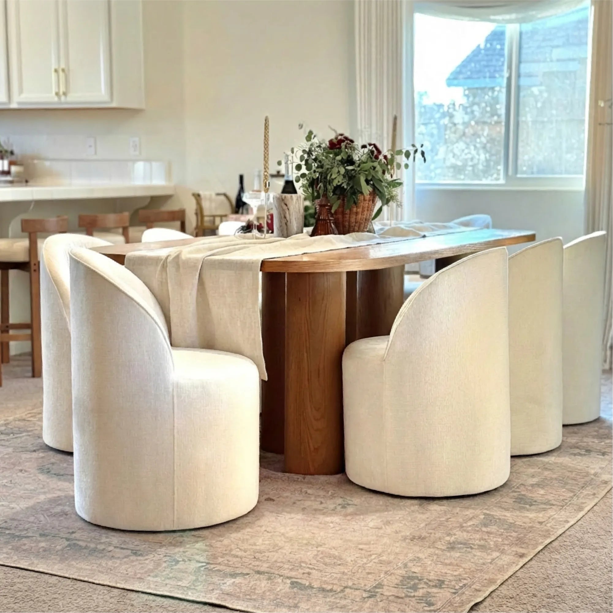 Baguette & Doris 86.5" Natural Rectangle Dining Table Set for 8 (9-Piece)