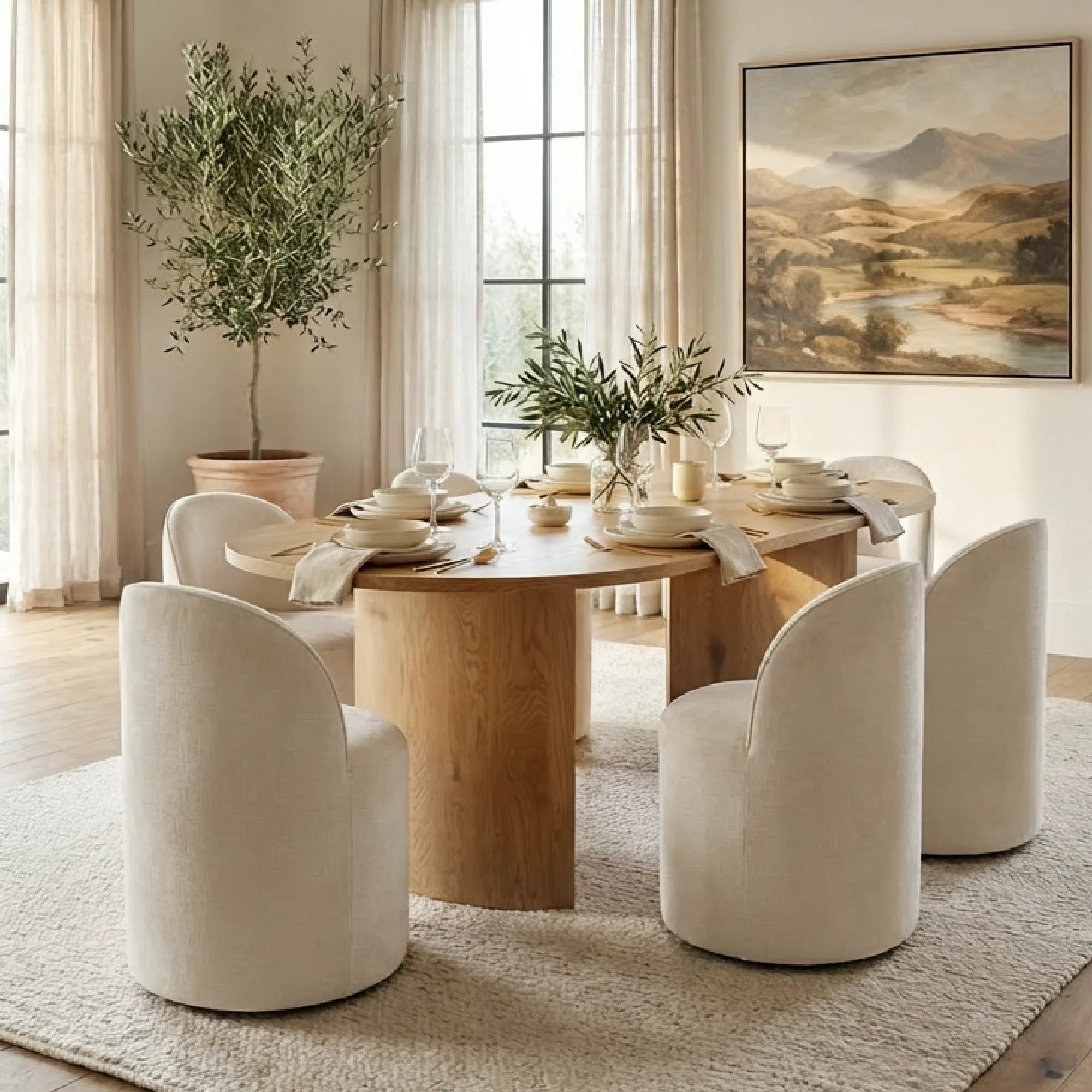 Dwen & Doris 79" Natural Oval Dining Table Set for 6 (7-Piece)