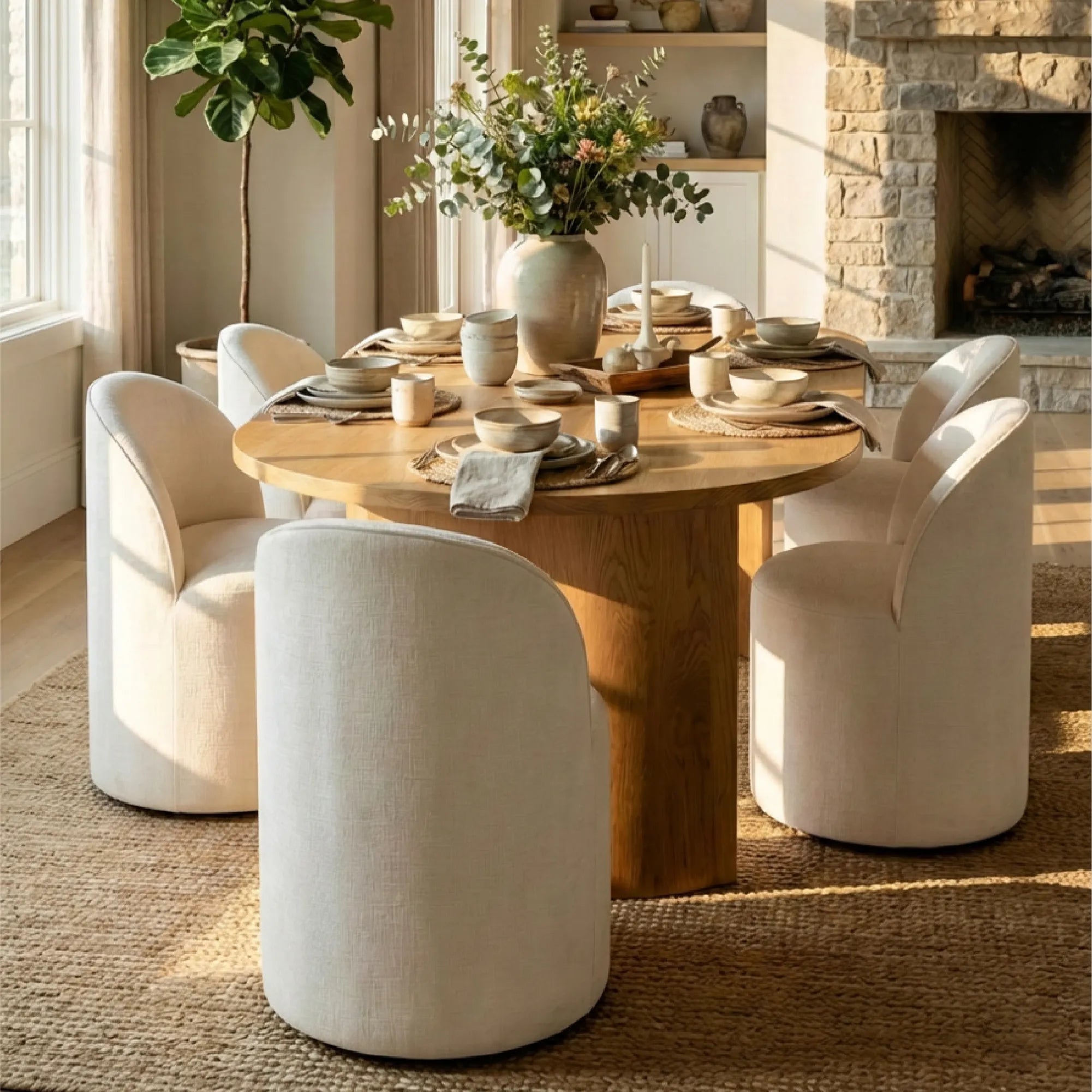 Dwen & Doris 79" Natural Oval Dining Table Set for 6 (7-Piece)