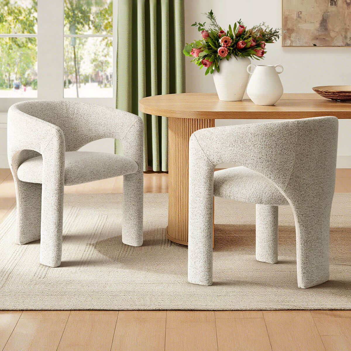 Khloe Modern Chenille Dining Chair with Arms (Set of 2)
