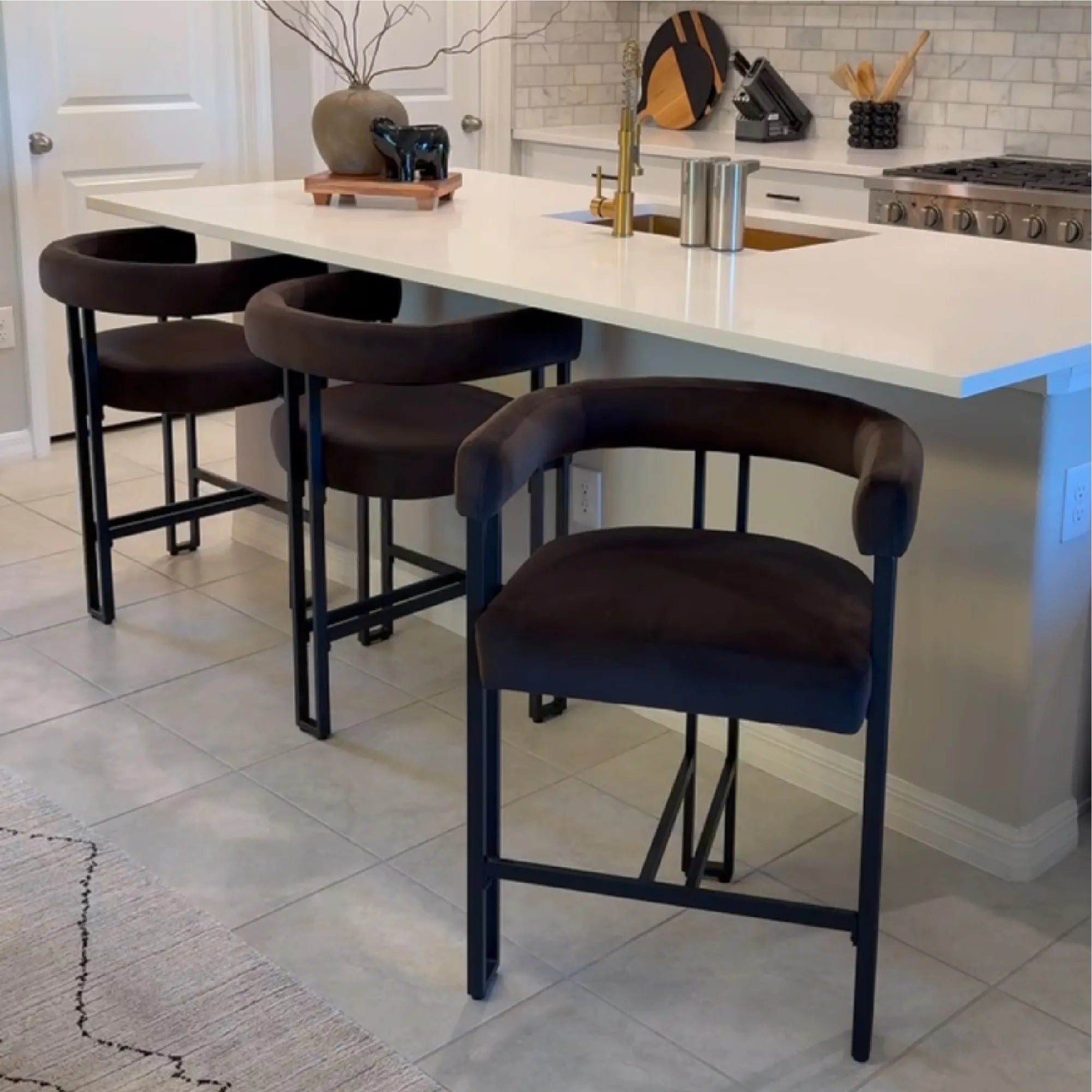 Mia 24" Modern Velvet Counter Stool with Arms (Set of 3)