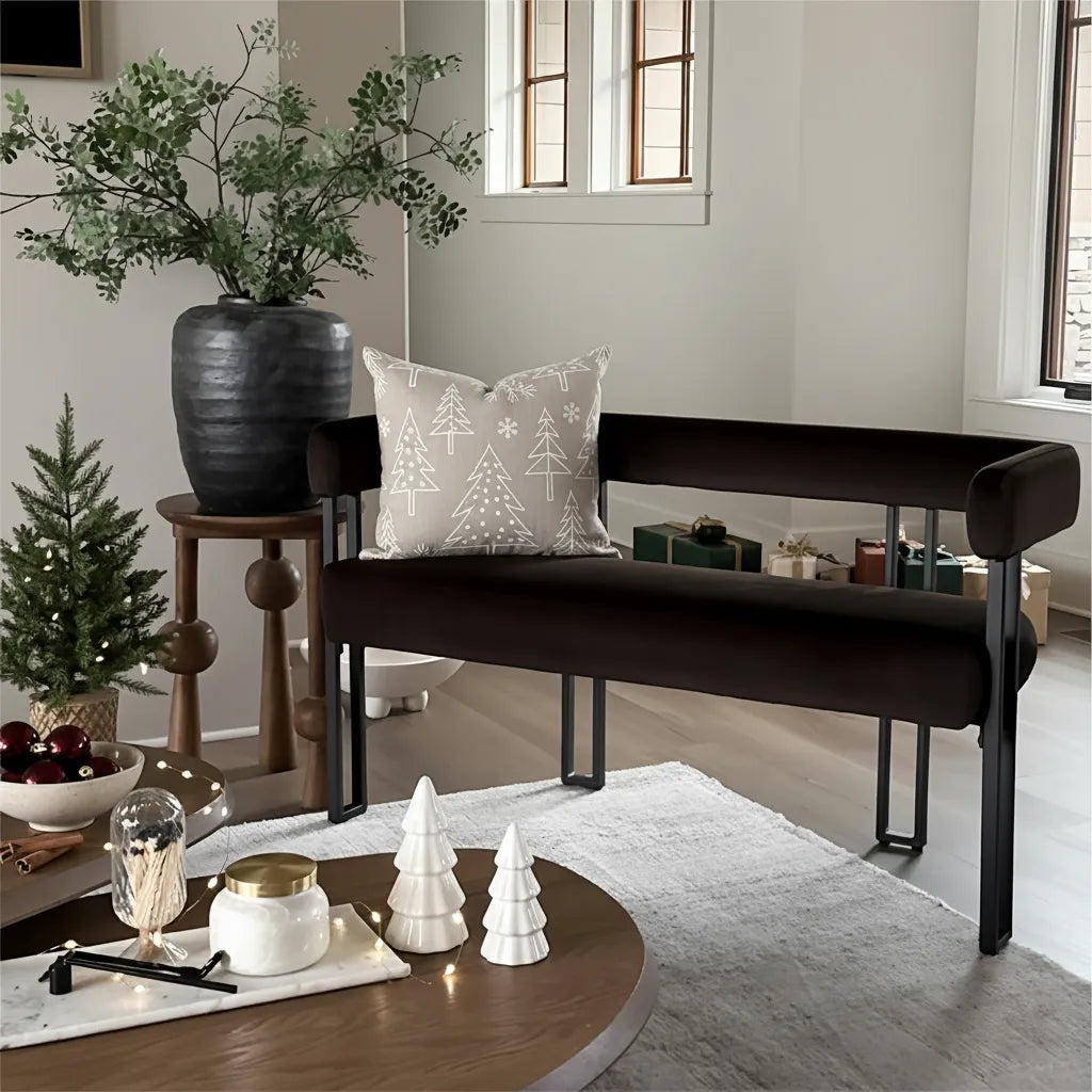 Mia 48.5" Modern Velvet Bench Loveseat