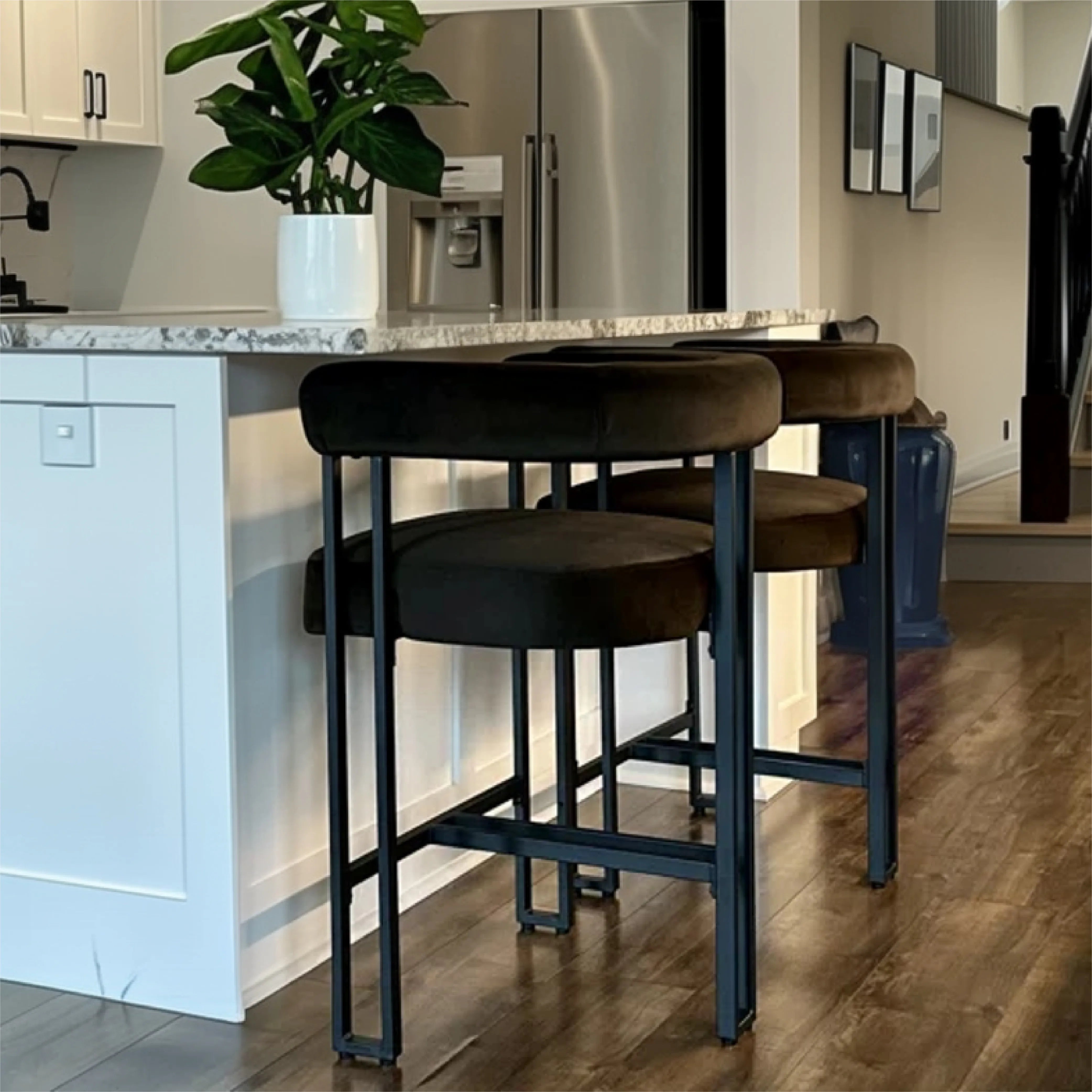 Mia 24" Modern Velvet Counter Stool with Arms (Set of 3)