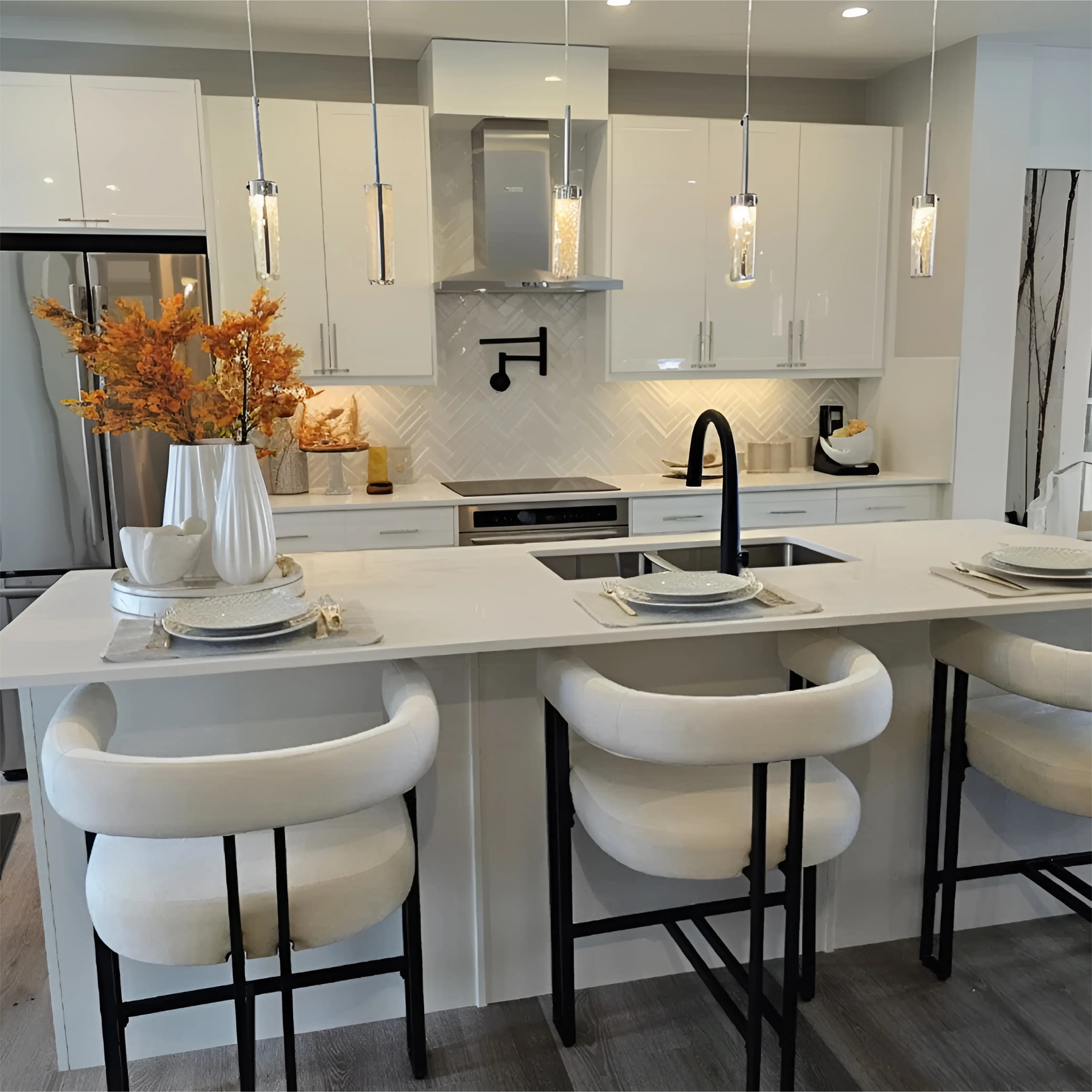 Mia 24" Modern Velvet Counter Stool with Arms (Set of 3)