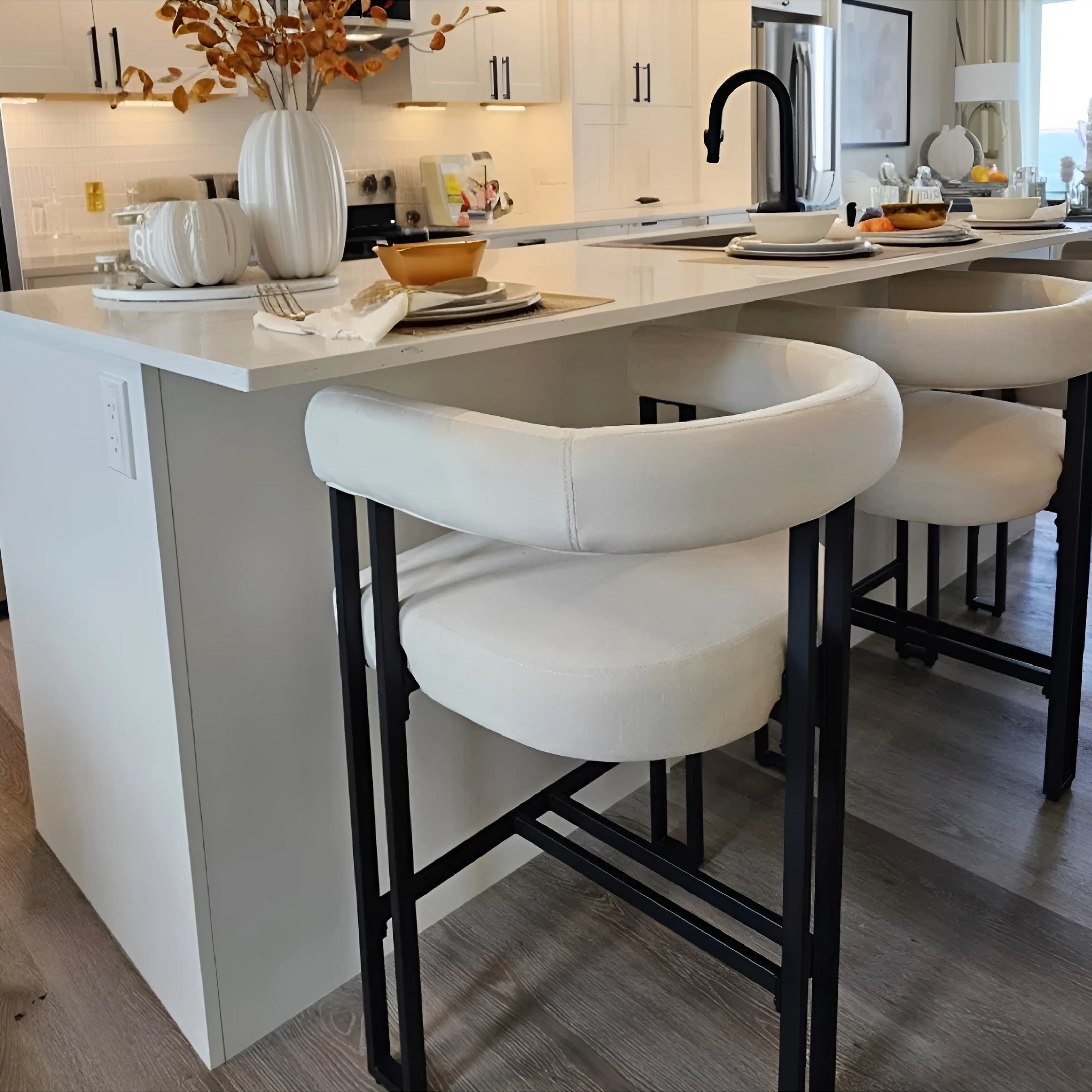 Mia 24" Modern Velvet Counter Stool with Arms (Set of 3)