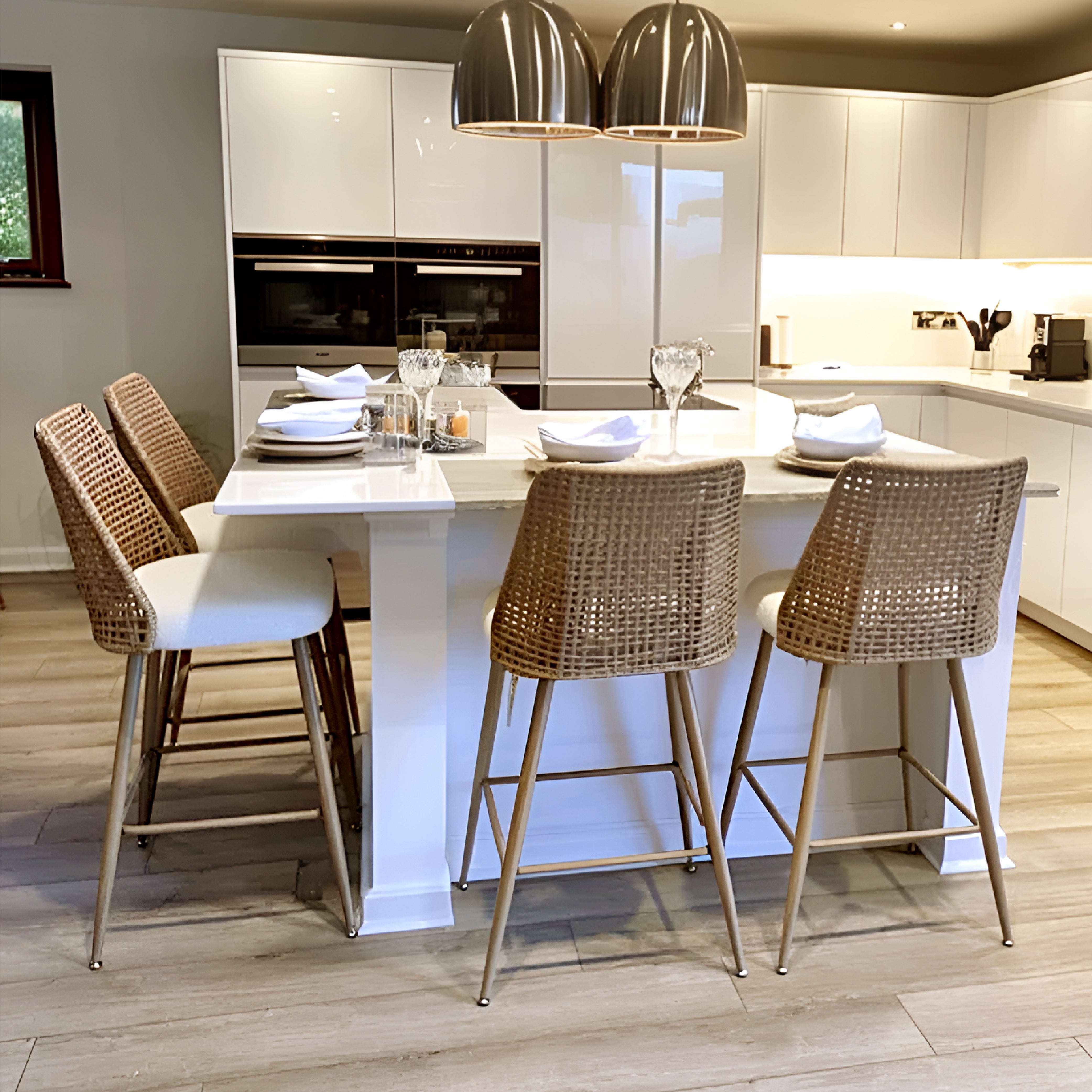 Nice 27" Modern Rattan Upholstered Counter Stool (Set of 4)