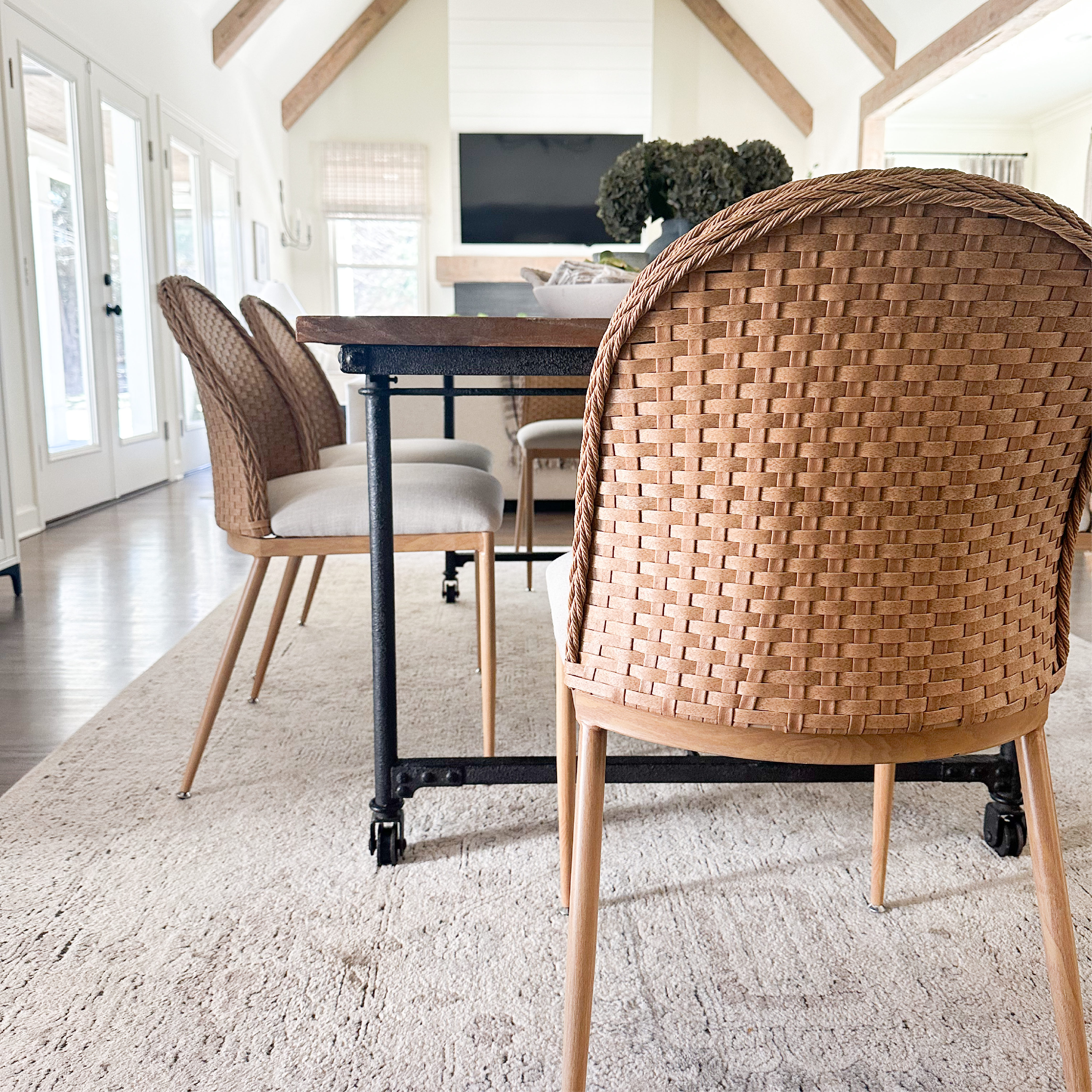 Barcelona Beige Rattan Upholstered Dining Chair (Set of 2)