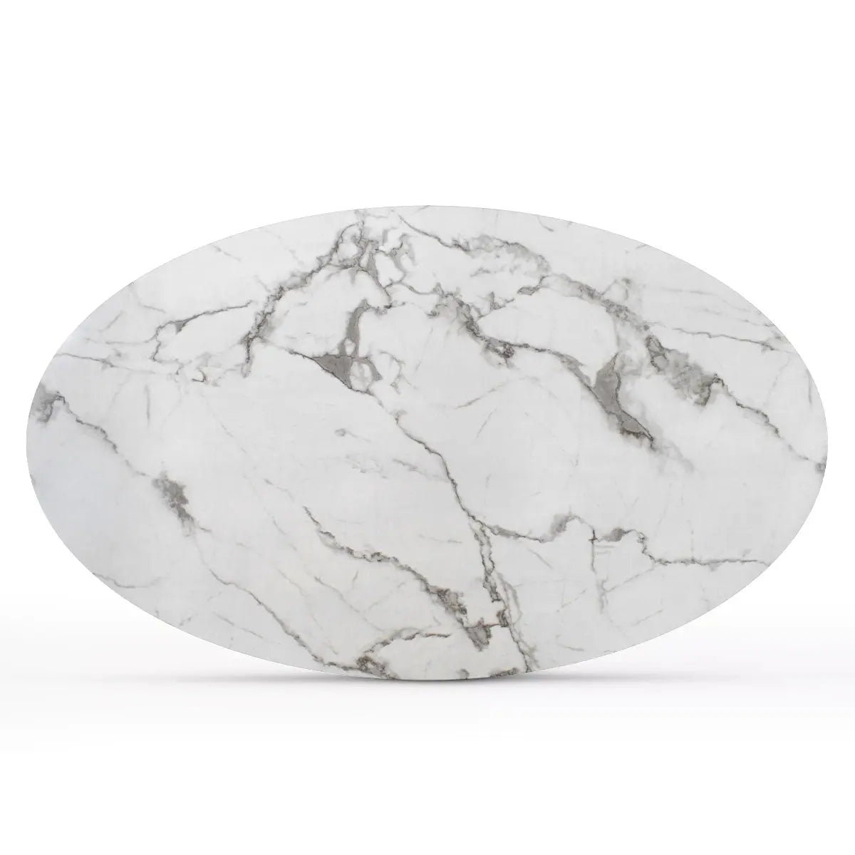 Harris Modern Large Oval Marble Dining Table with elegant marble surface design, product dimensions included.