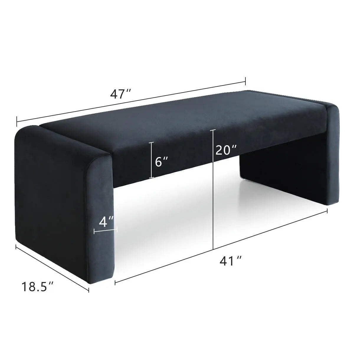 Kaia Modern bench in leather and velvet with dimensions, elegant and minimalist design.