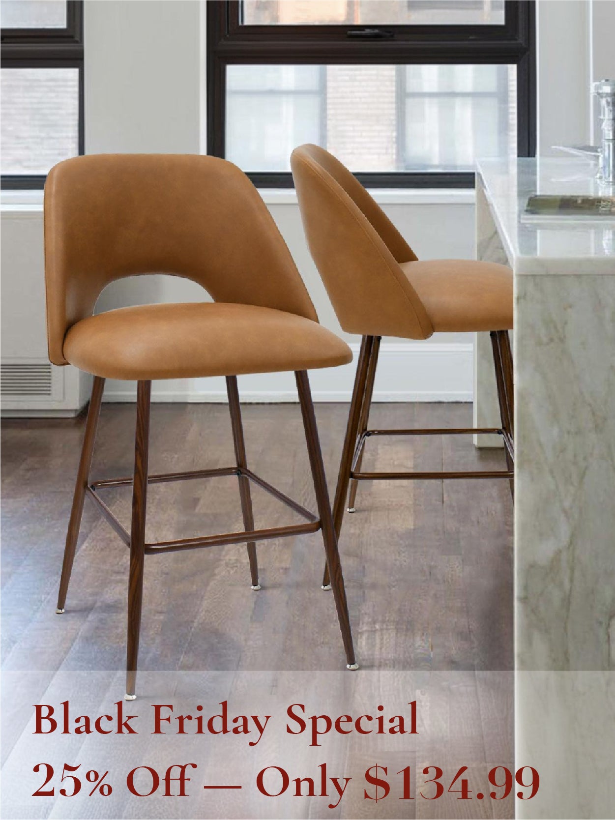 Edwin 26" Modern Faux Leather Counter Stool (Set of 2)