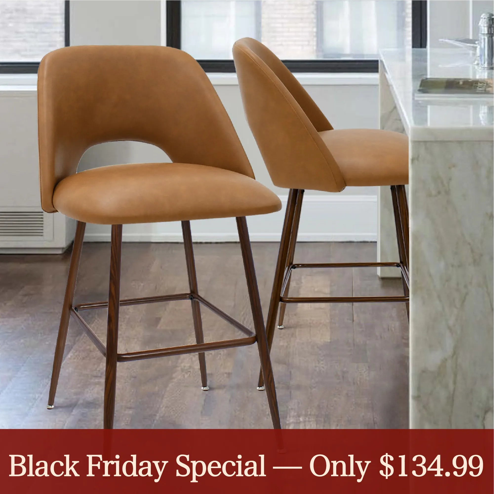 Edwin 26" Modern Faux Leather Counter Stool (Set of 2)