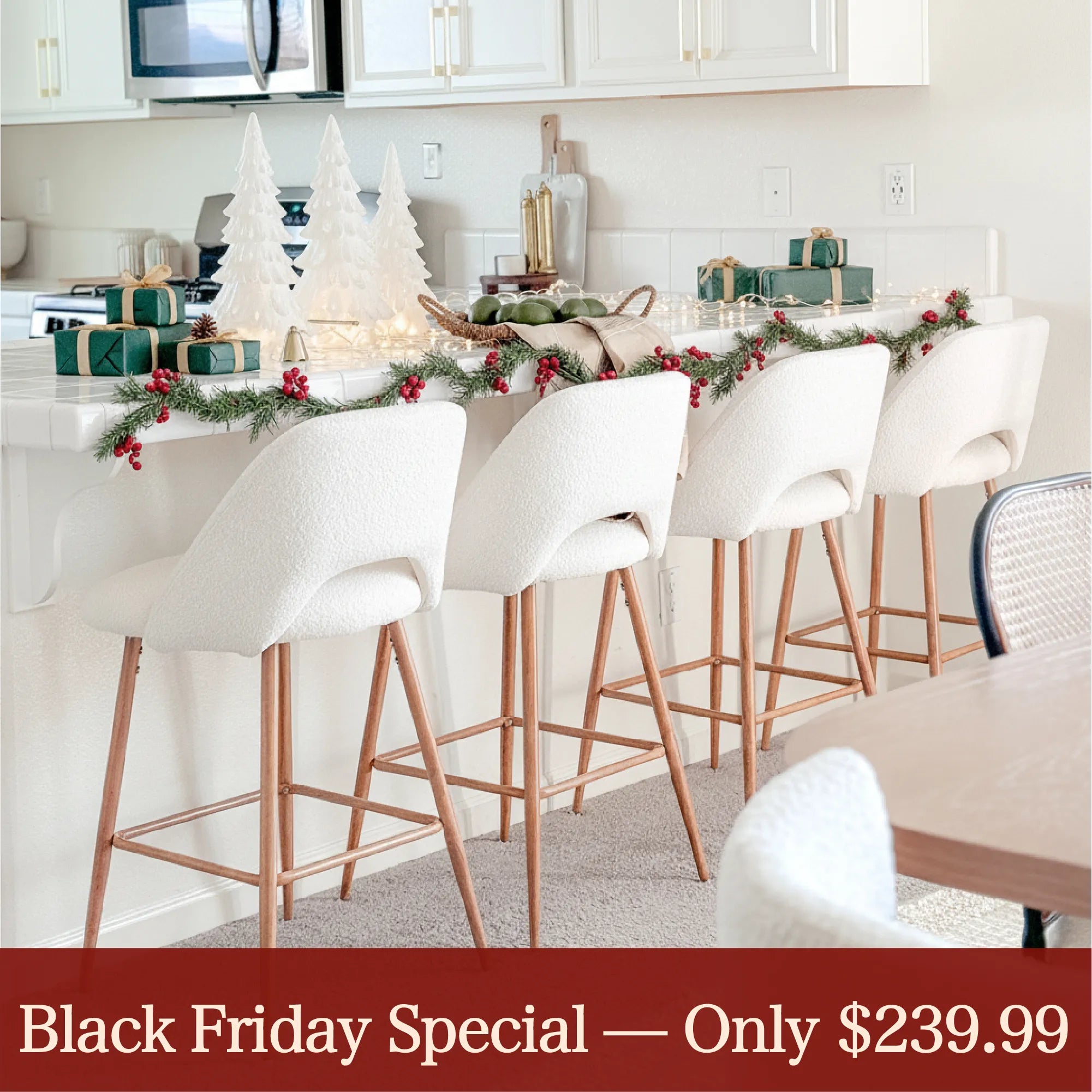 Edwin Boucle Upholstered Counter Stool (Set of 3)