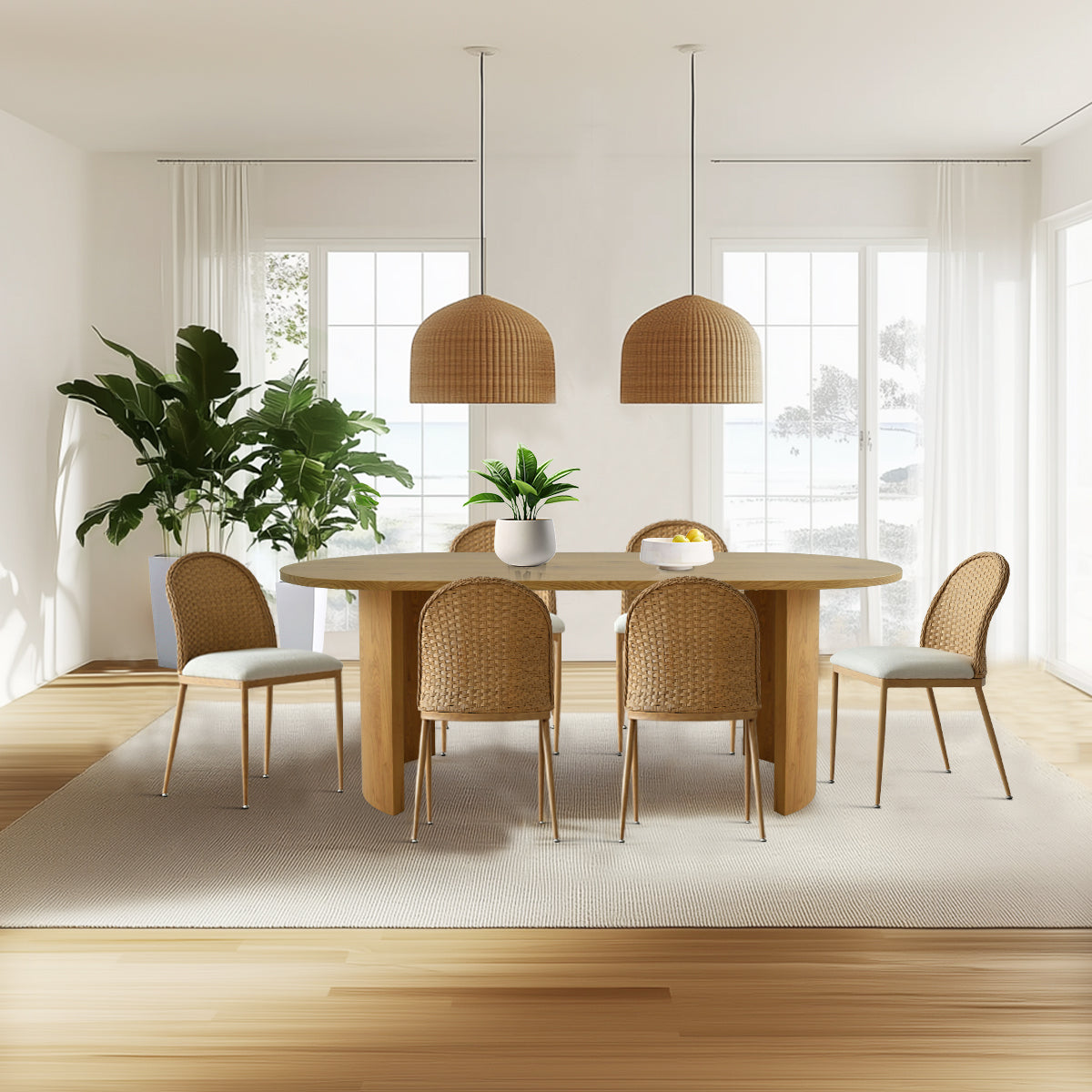 Dwen & Barcelona 79" Oval Dining Table Set for 6 (7-Piece)